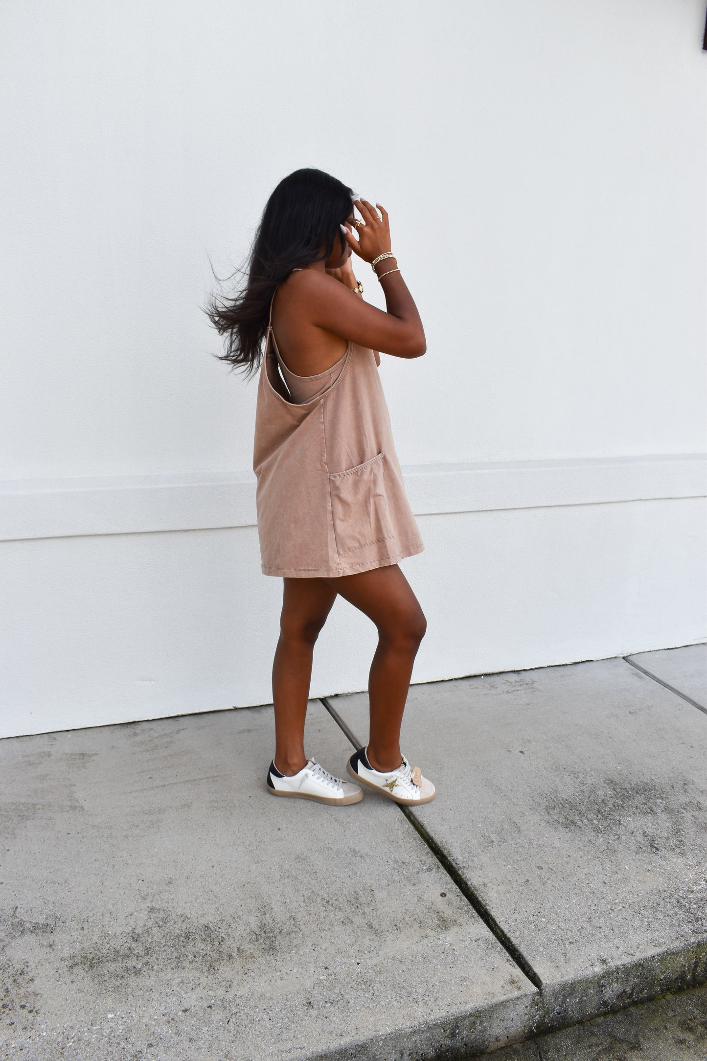 Mini Dress W/ Built in Romper Lining: Brown