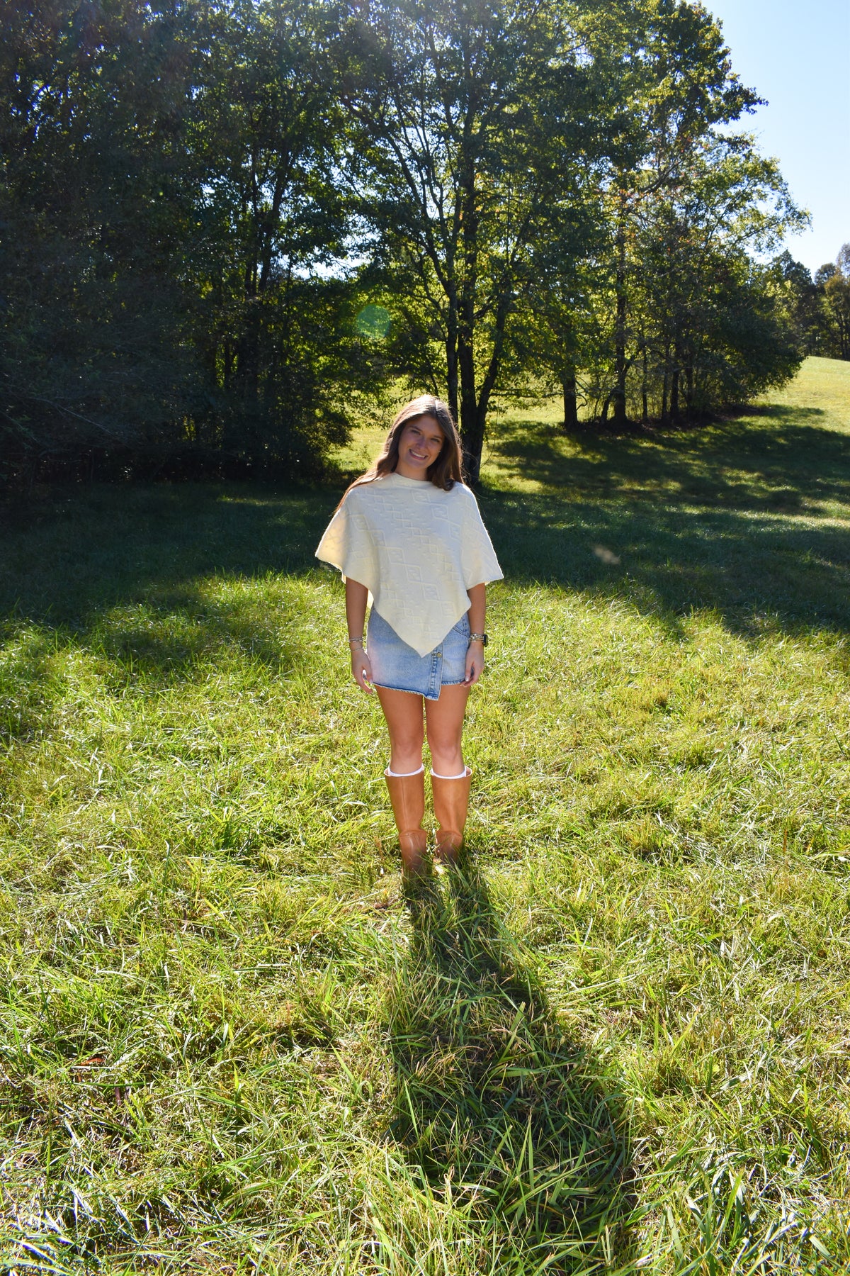 Cable Knit Poncho: White