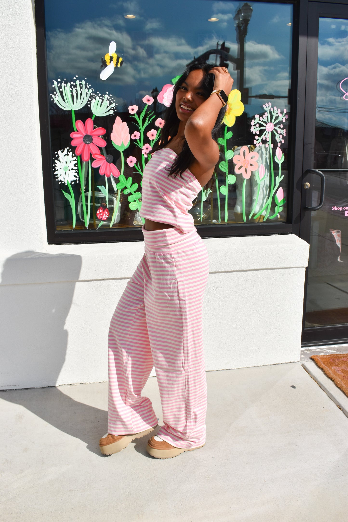 Pink Love Stripe Fold Over Pants