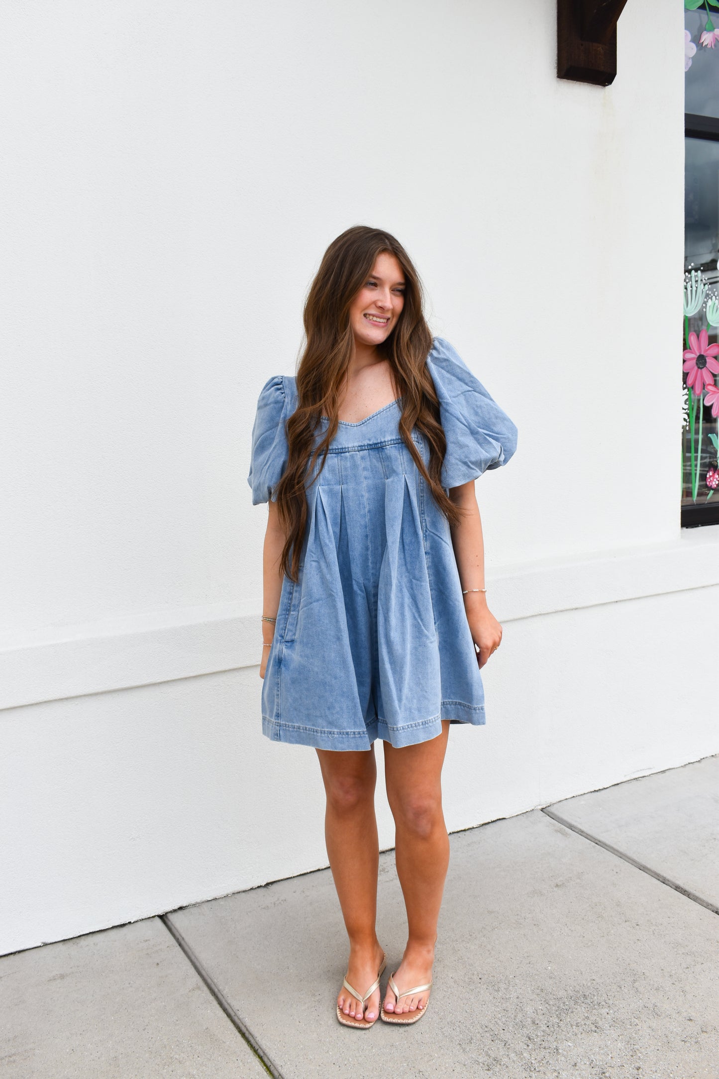Stitch Detail Denim Bubble Romper