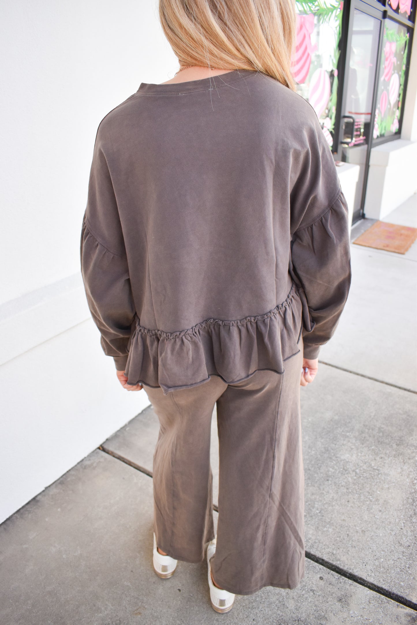 Washed French Terry Ruffle Sweatshirt