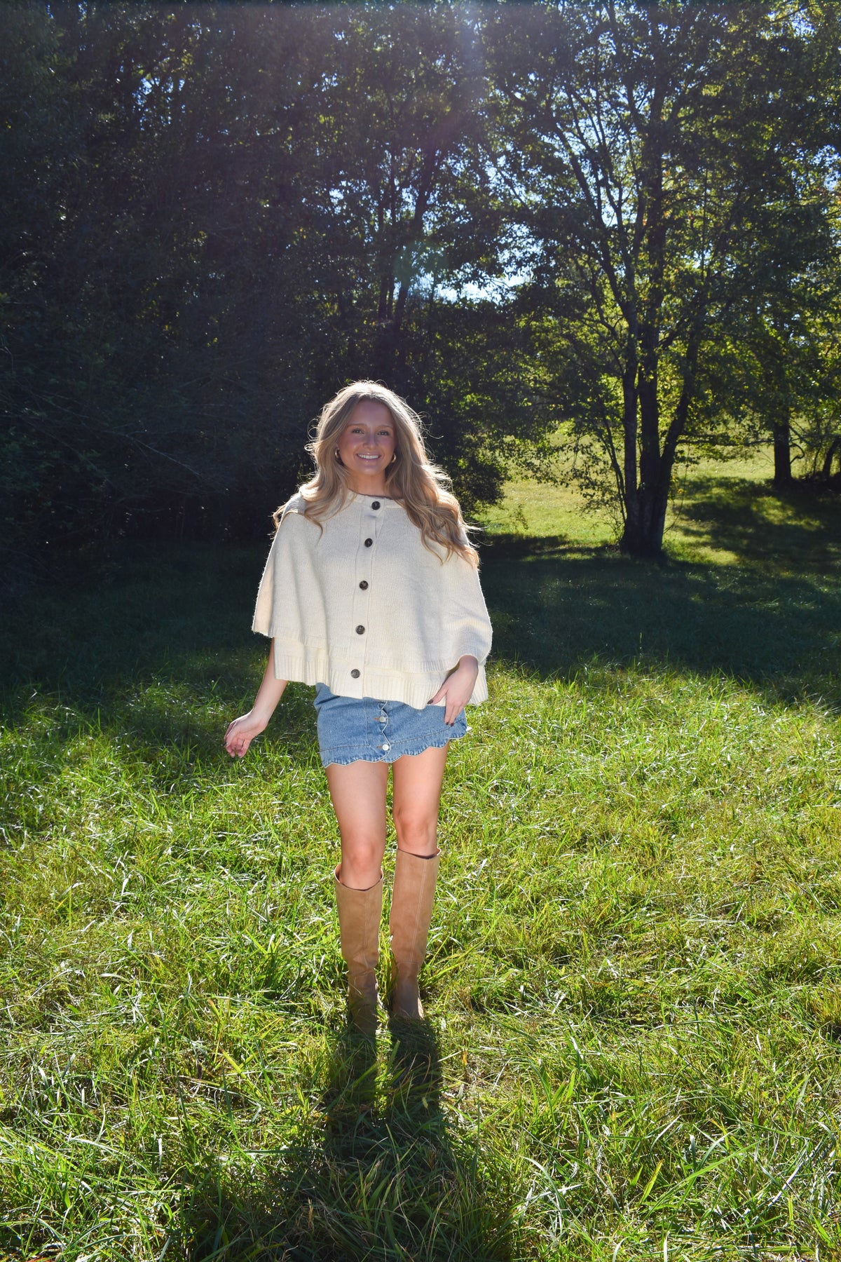 Button Front Tiered Knit Capelet