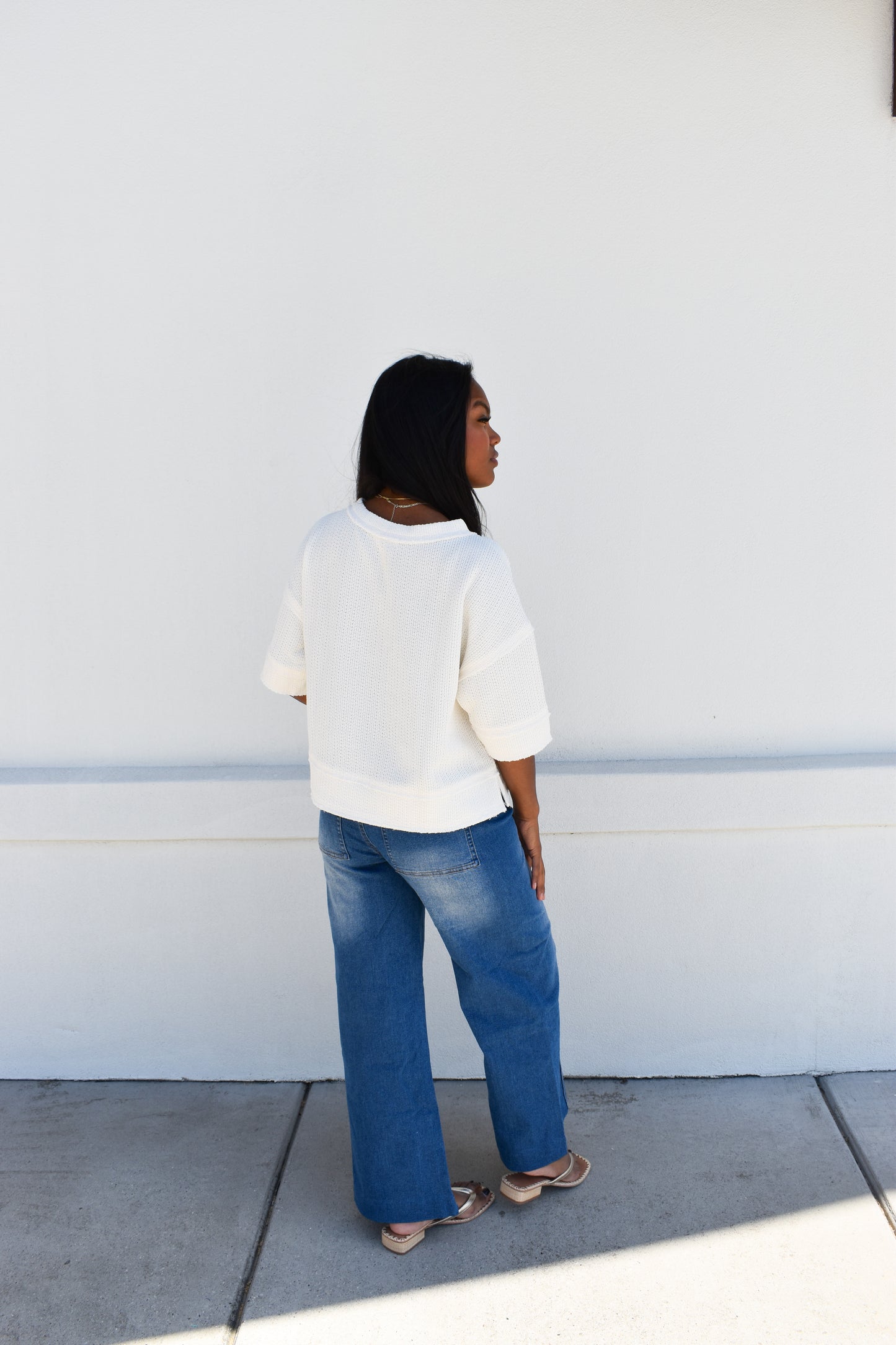 Henley Short Sleeve Waffle Knit Top