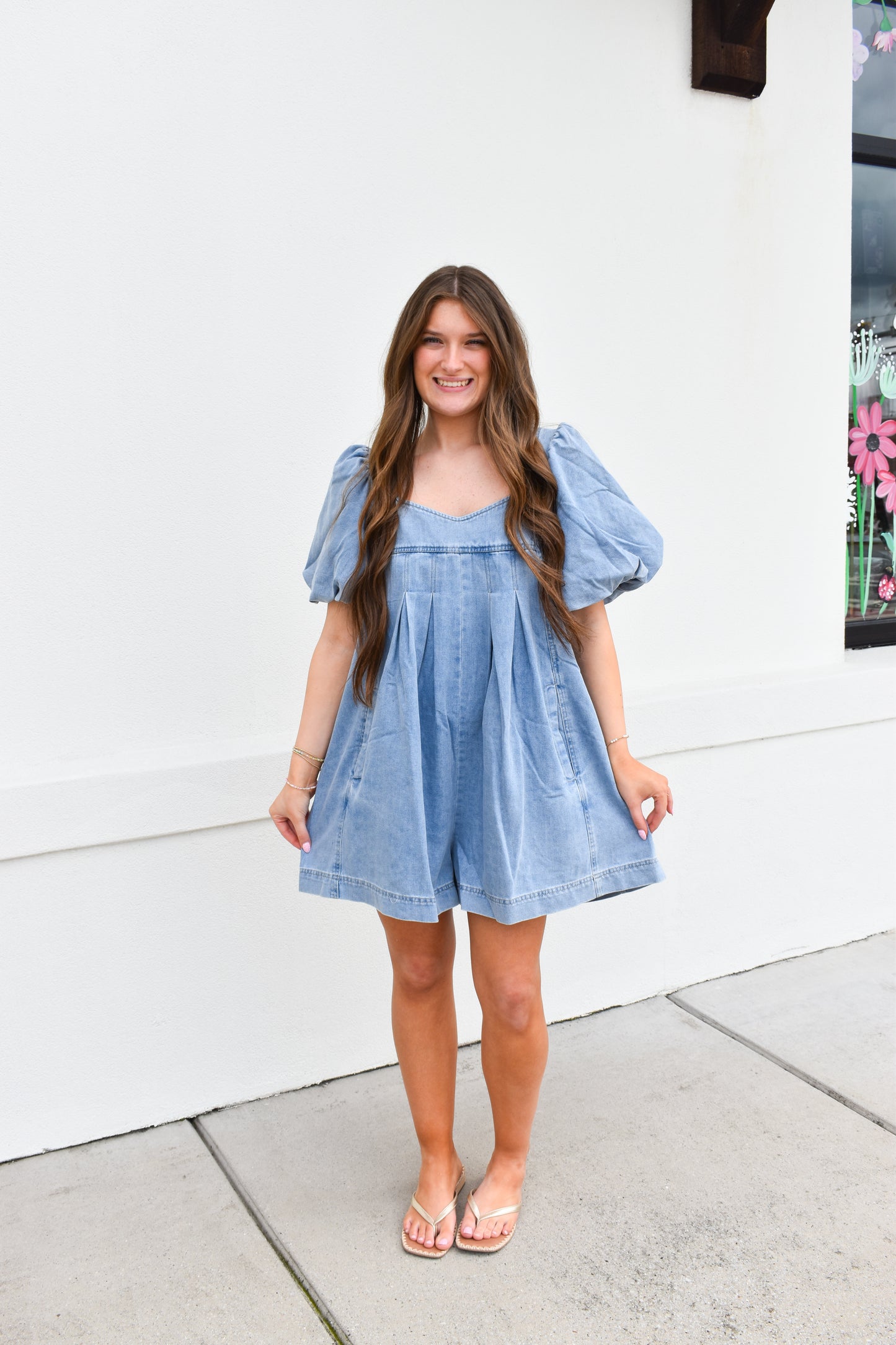 Stitch Detail Denim Bubble Romper