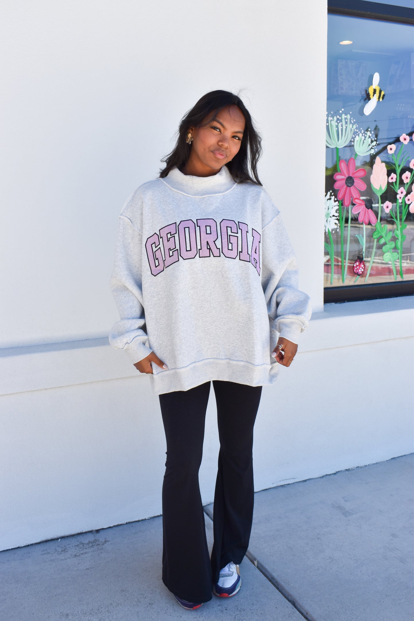 Embroidered Georgia Stripe Mockneck