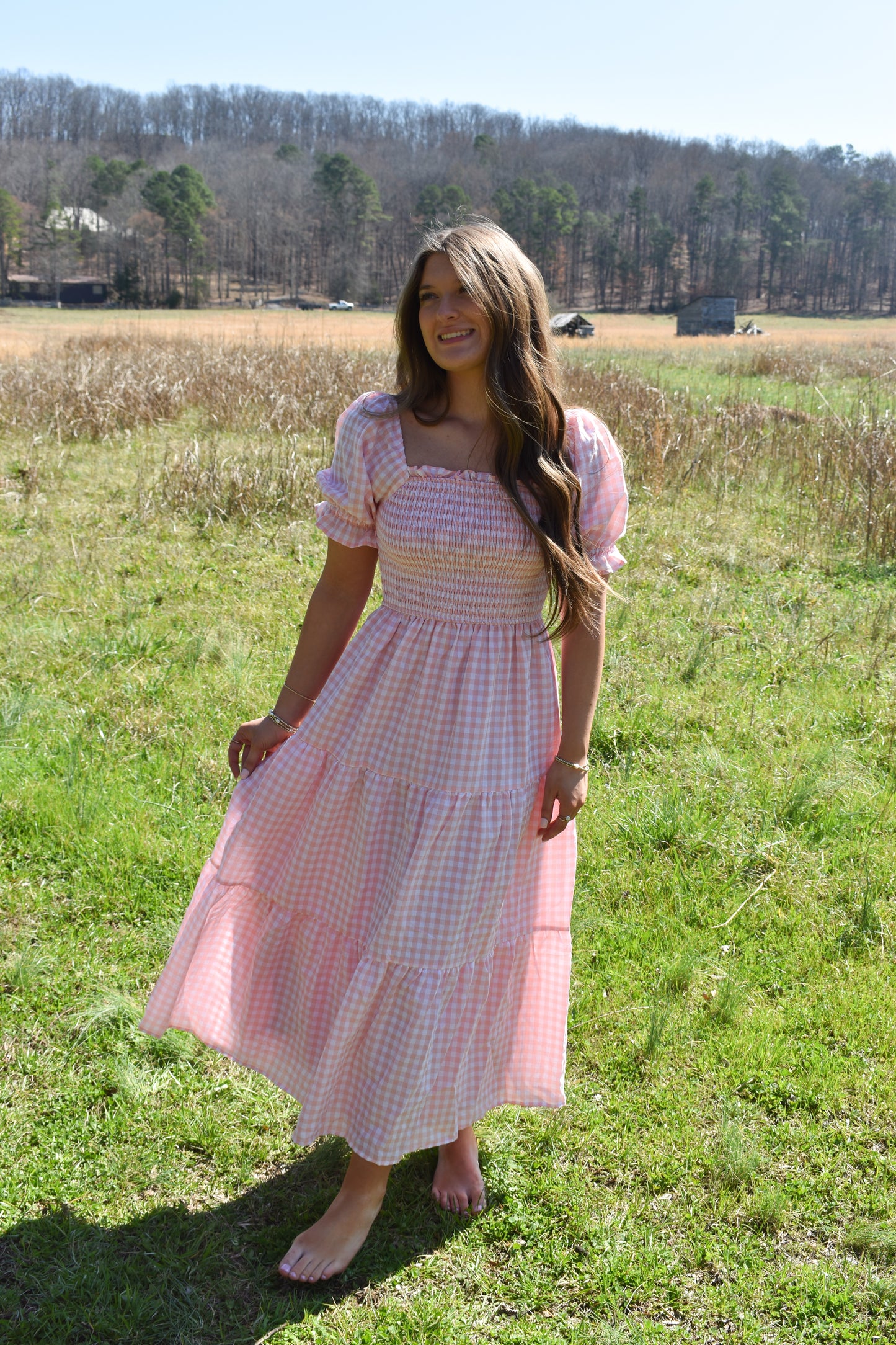 Madi Pink Gingham Maxi Dress