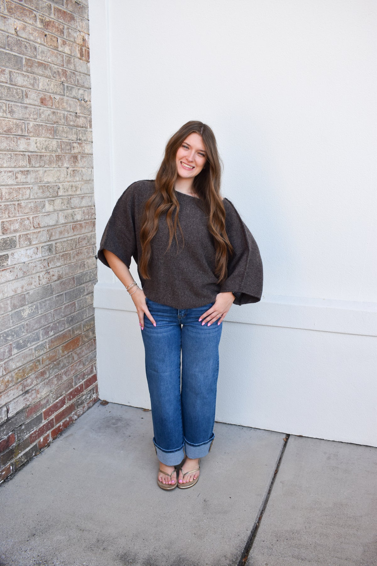 Gloria One Shoulder Knit Top: Brown