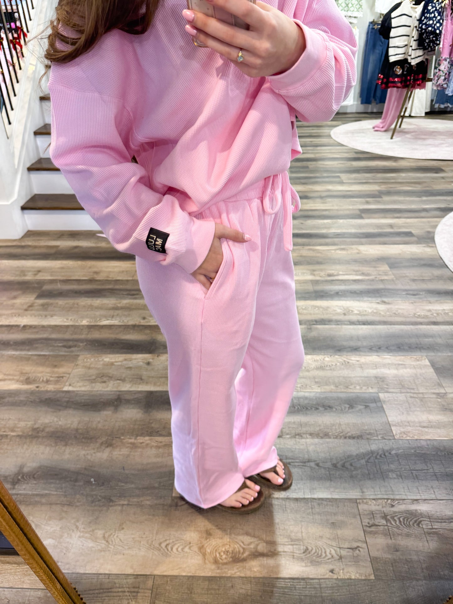 Lulu Mac Waffle Pants: Light Pink