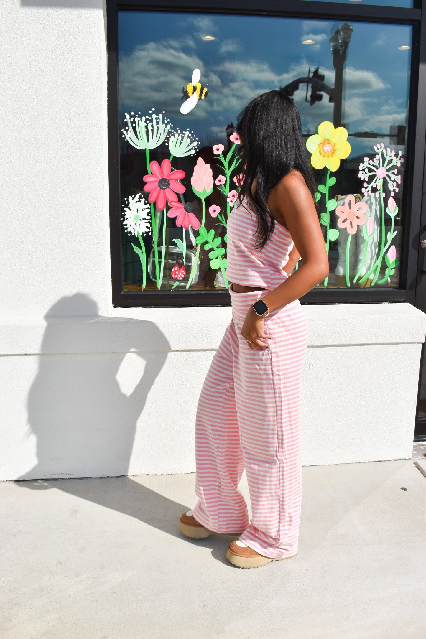 Pink Love Stripe Fold Over Pants