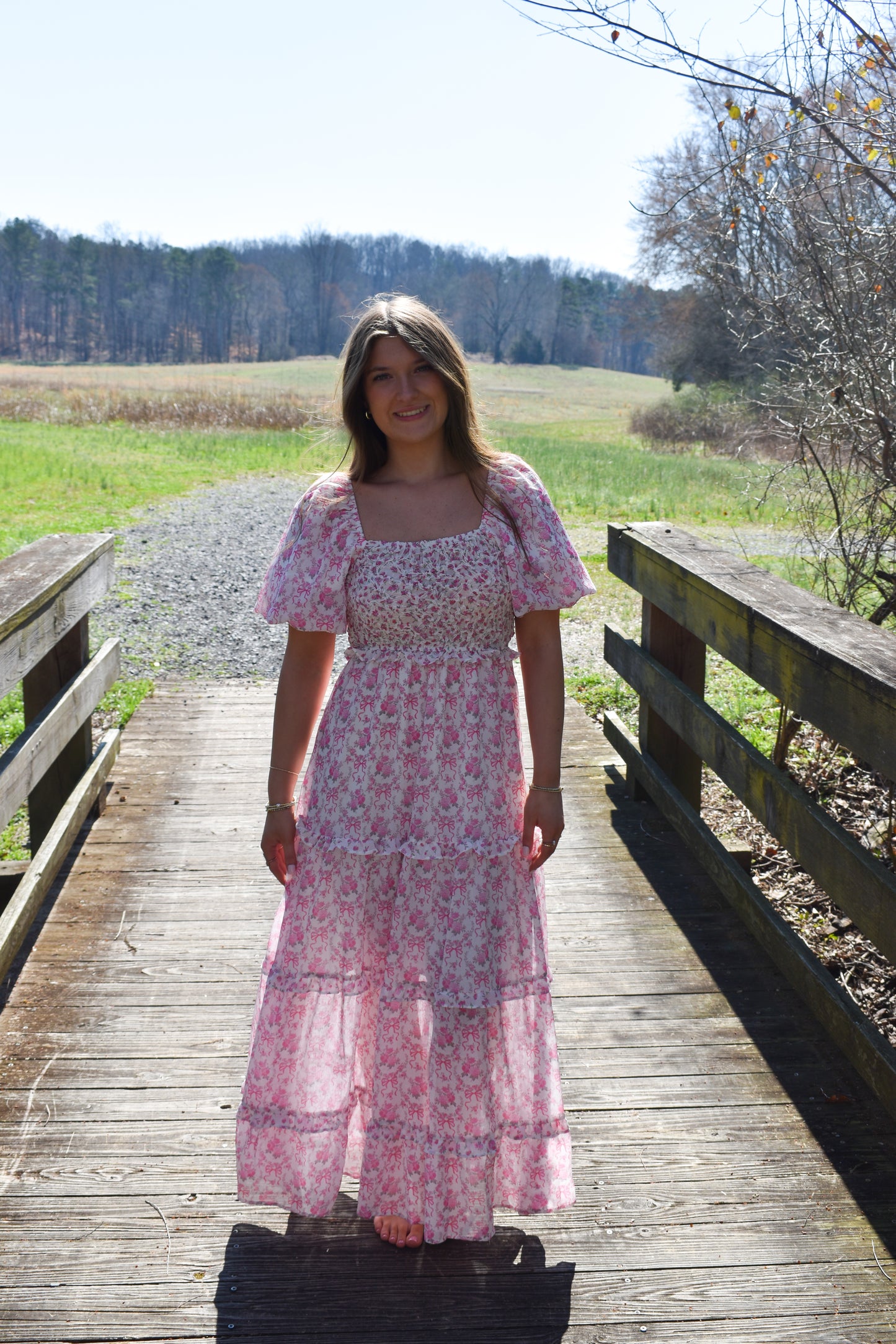 Bubble Floral Bow Maxi Dress