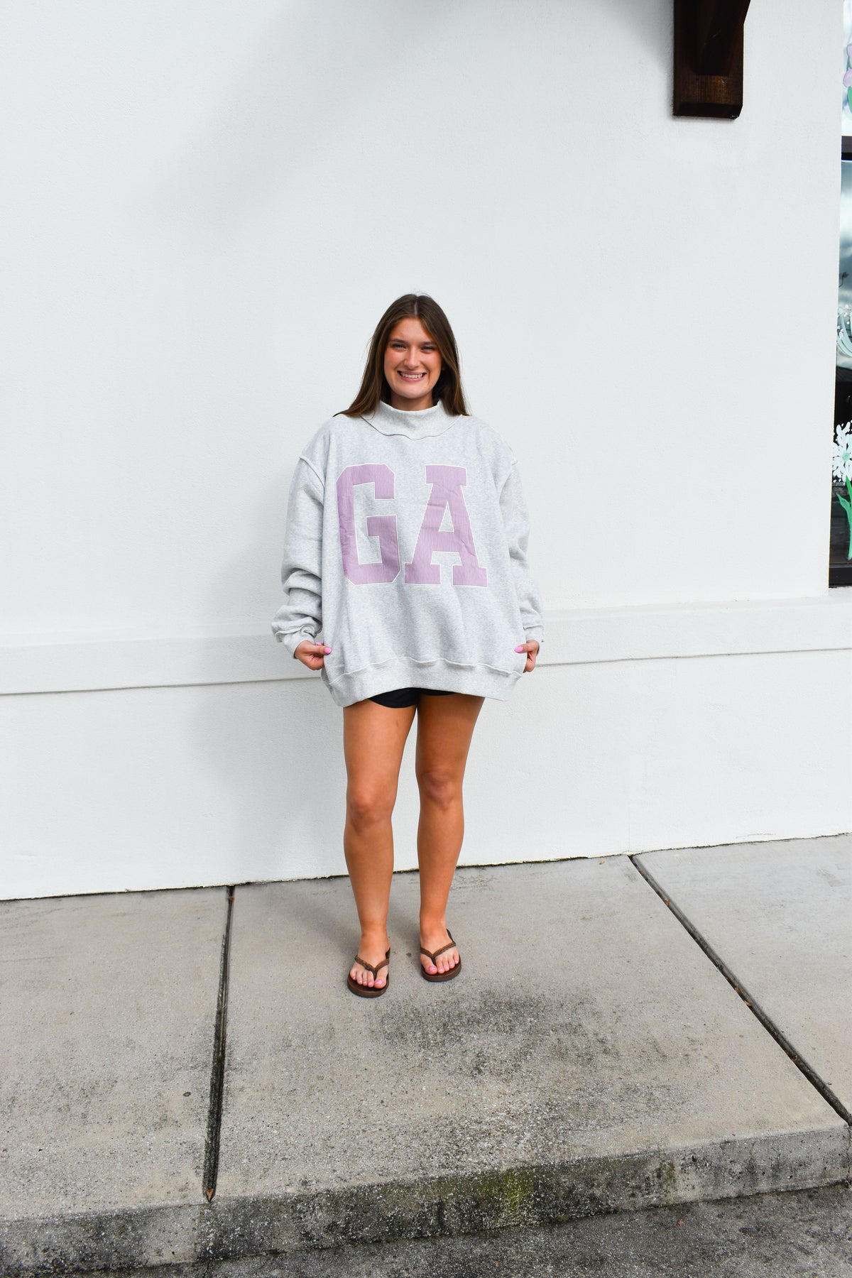 'GA' GEORGIA Embroidered Mock Neck Sweatshirt
