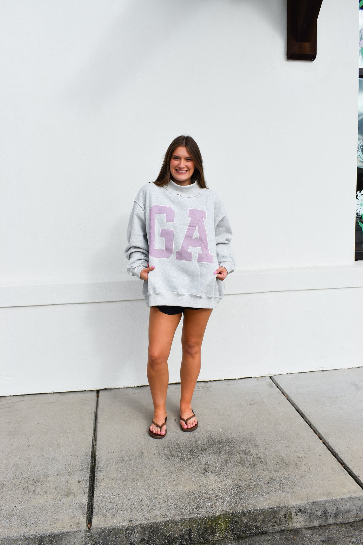 'GA' GEORGIA Embroidered Mock Neck Sweatshirt