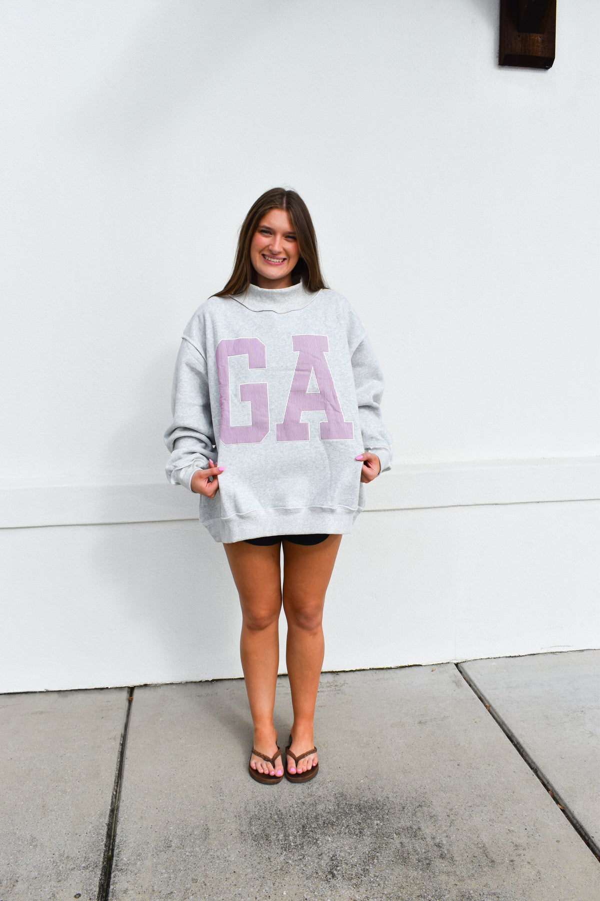 'GA' GEORGIA Embroidered Mock Neck Sweatshirt