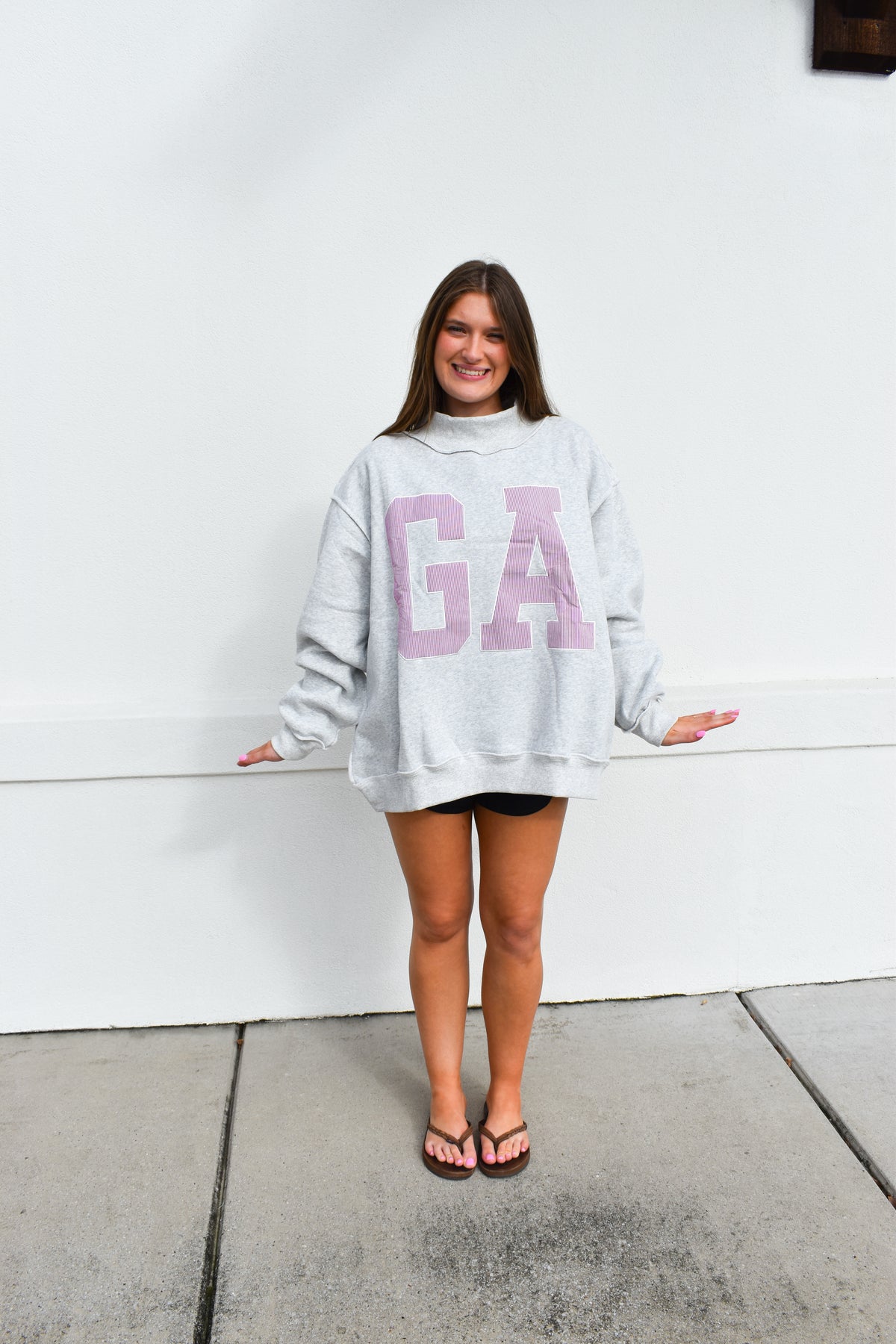'GA' GEORGIA Embroidered Mock Neck Sweatshirt