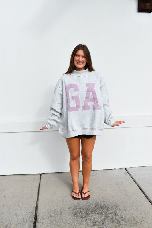'GA' GEORGIA Embroidered Mock Neck Sweatshirt