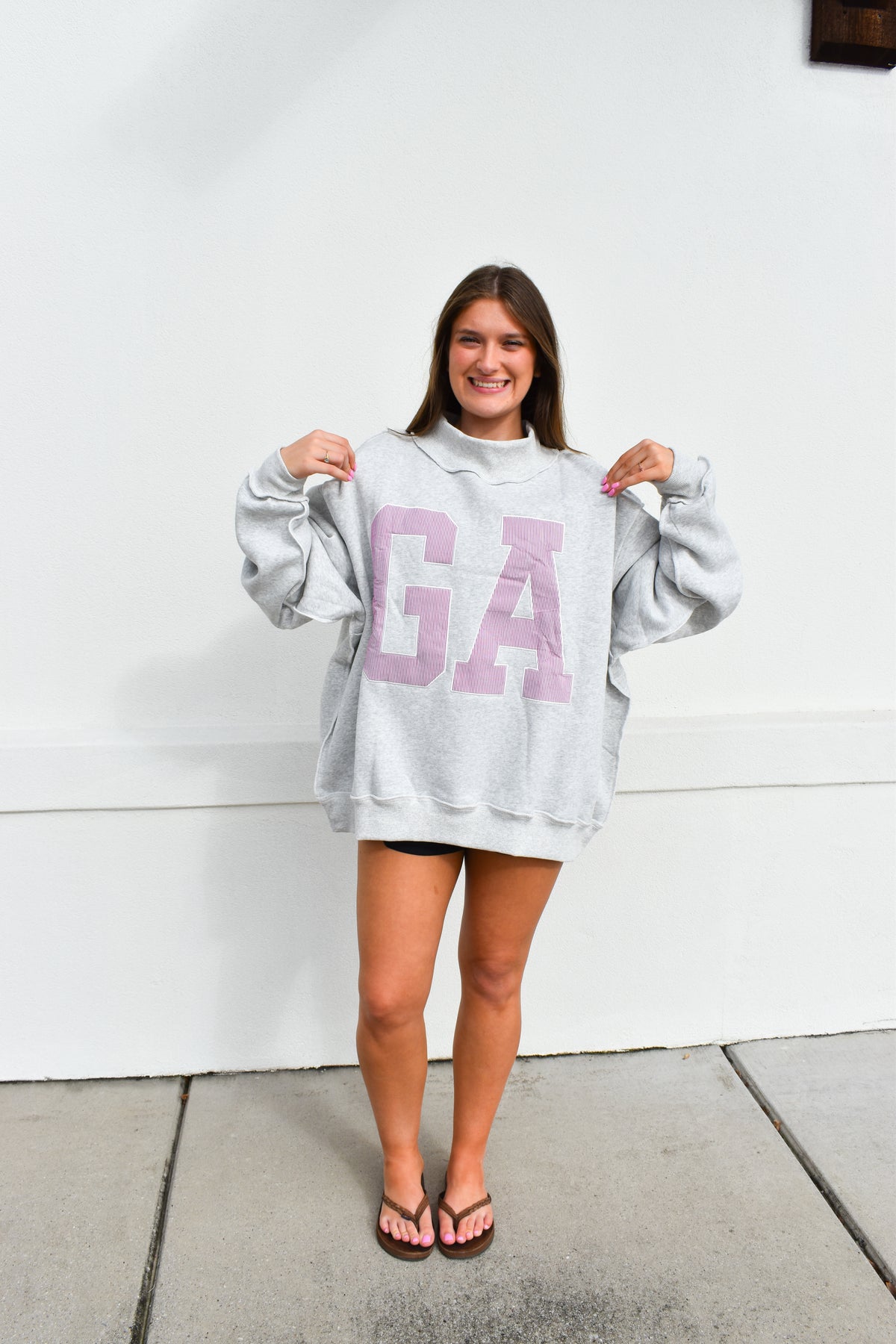 'GA' GEORGIA Embroidered Mock Neck Sweatshirt