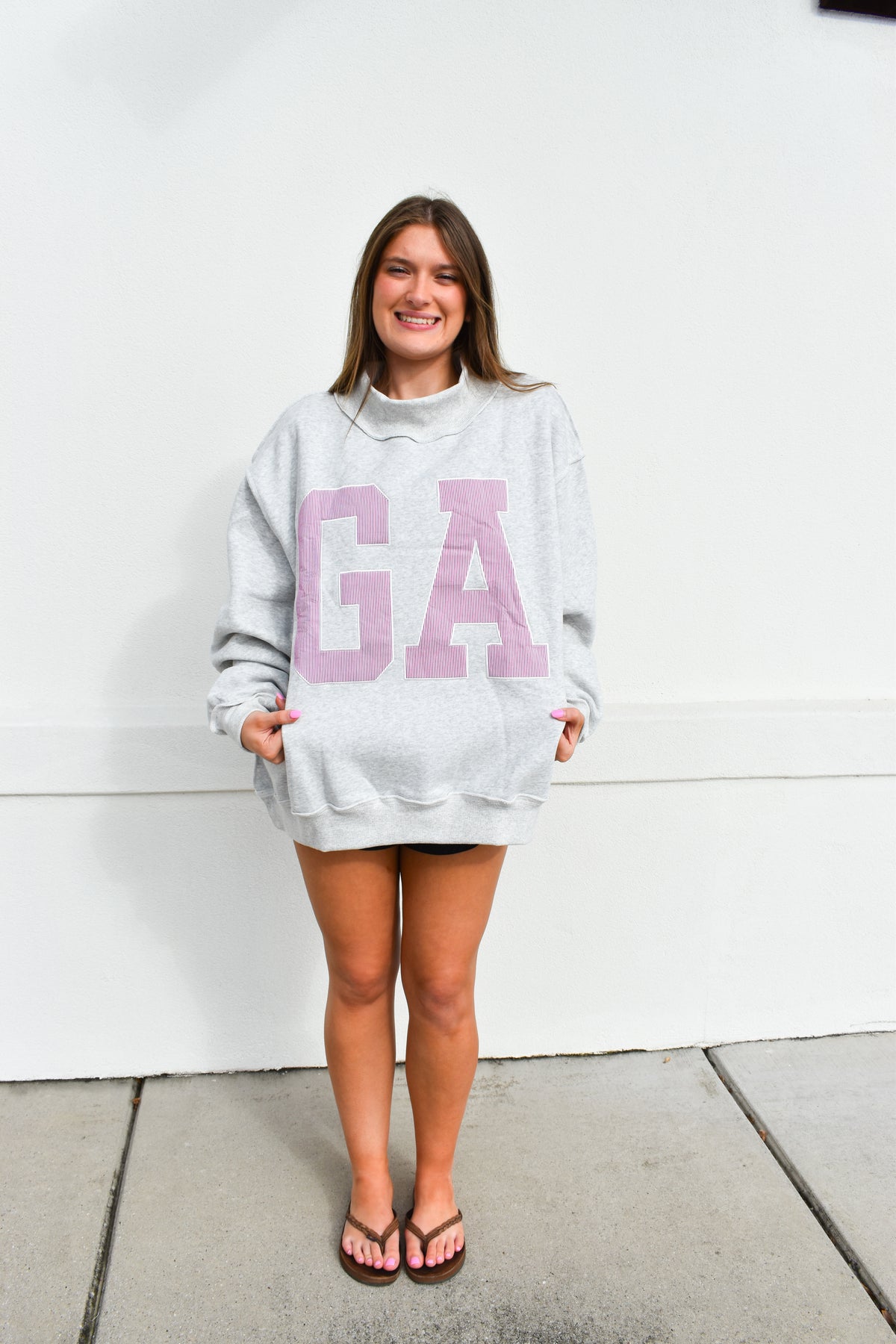 'GA' GEORGIA Embroidered Mock Neck Sweatshirt