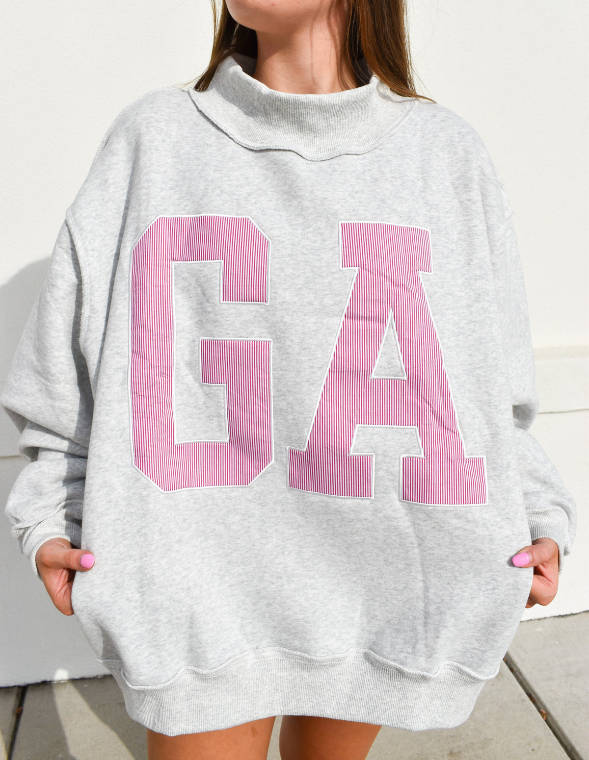'GA' GEORGIA Embroidered Mock Neck Sweatshirt