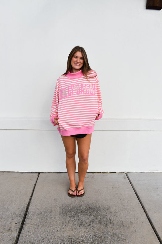 "Dilly Dally" Striped Mockneck Sweatshirt