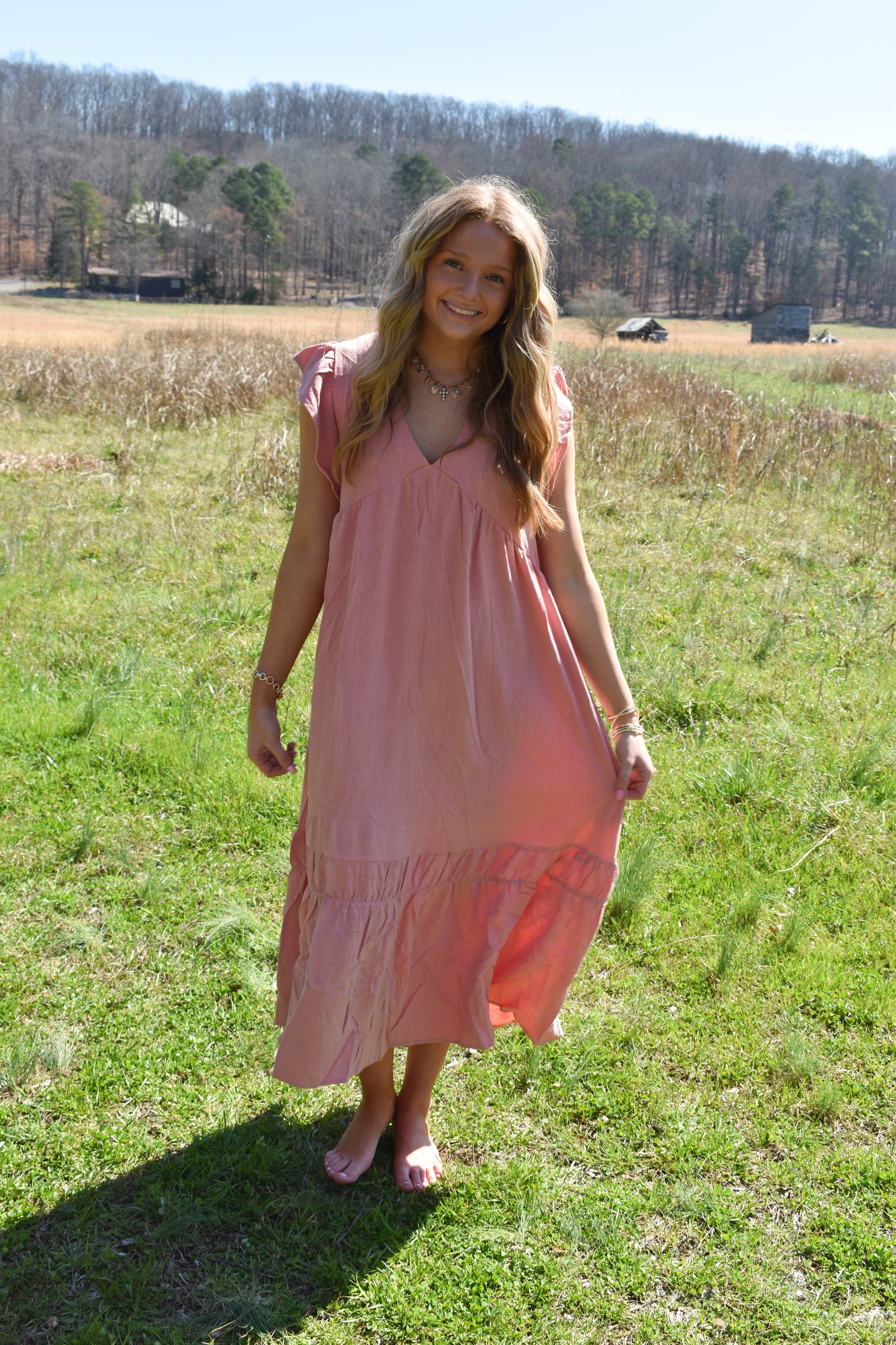 Blush Ruffle Midi Dress