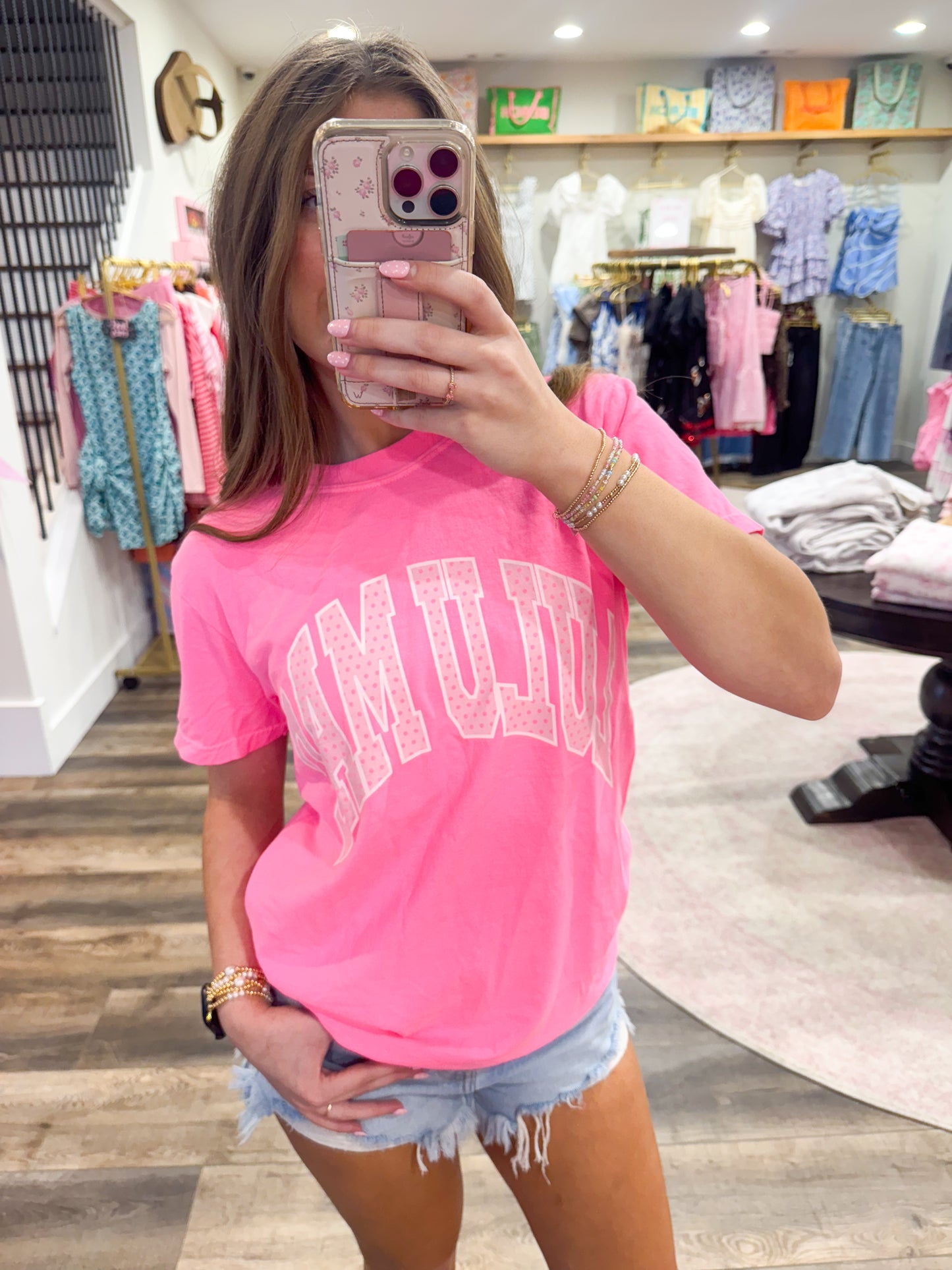 Lulu Mac Polka Dot Adult Neon Pink Comfort Colors Tee