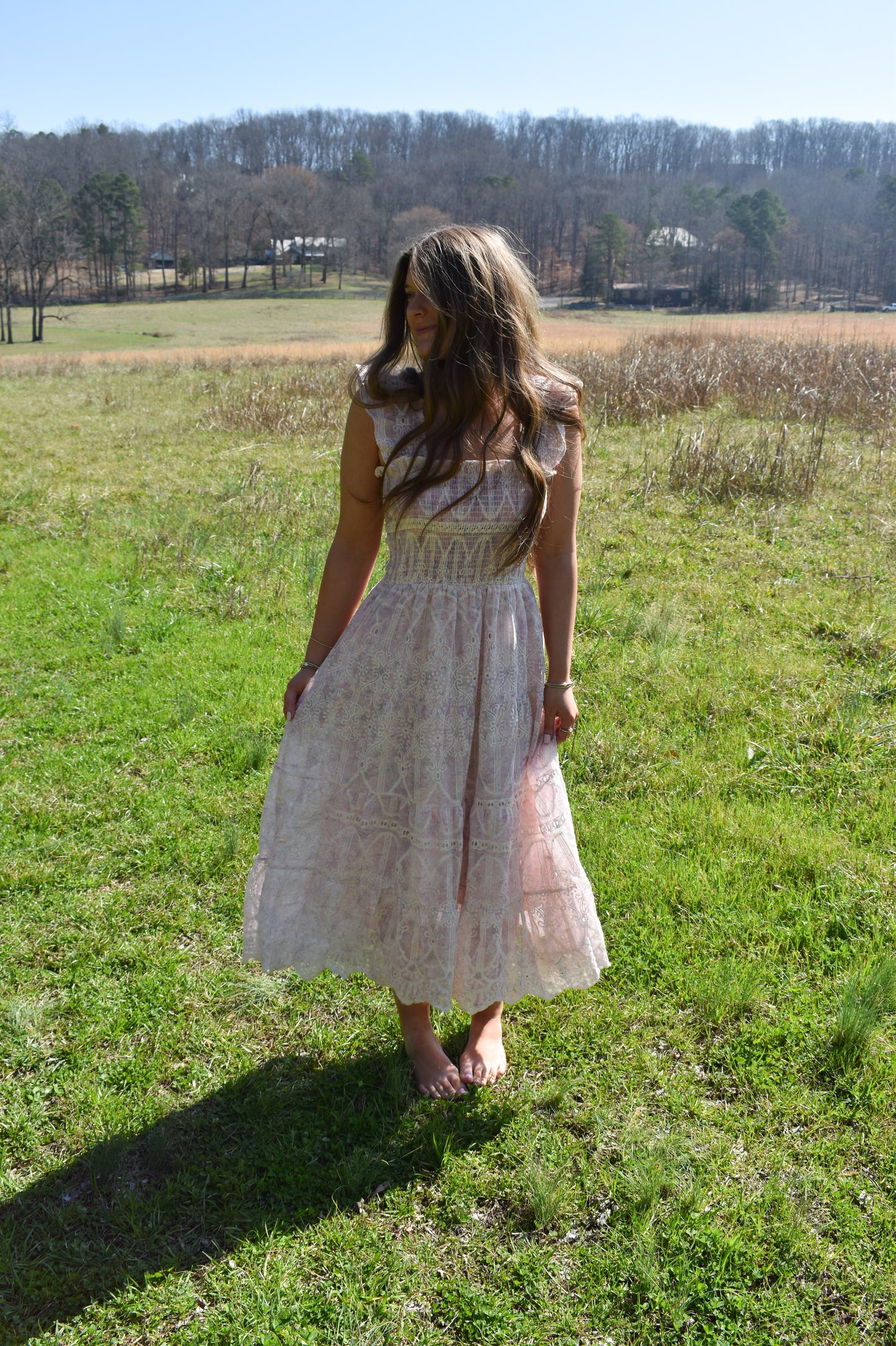 Whimsical Lace Flutter Sleeve Midi Dress