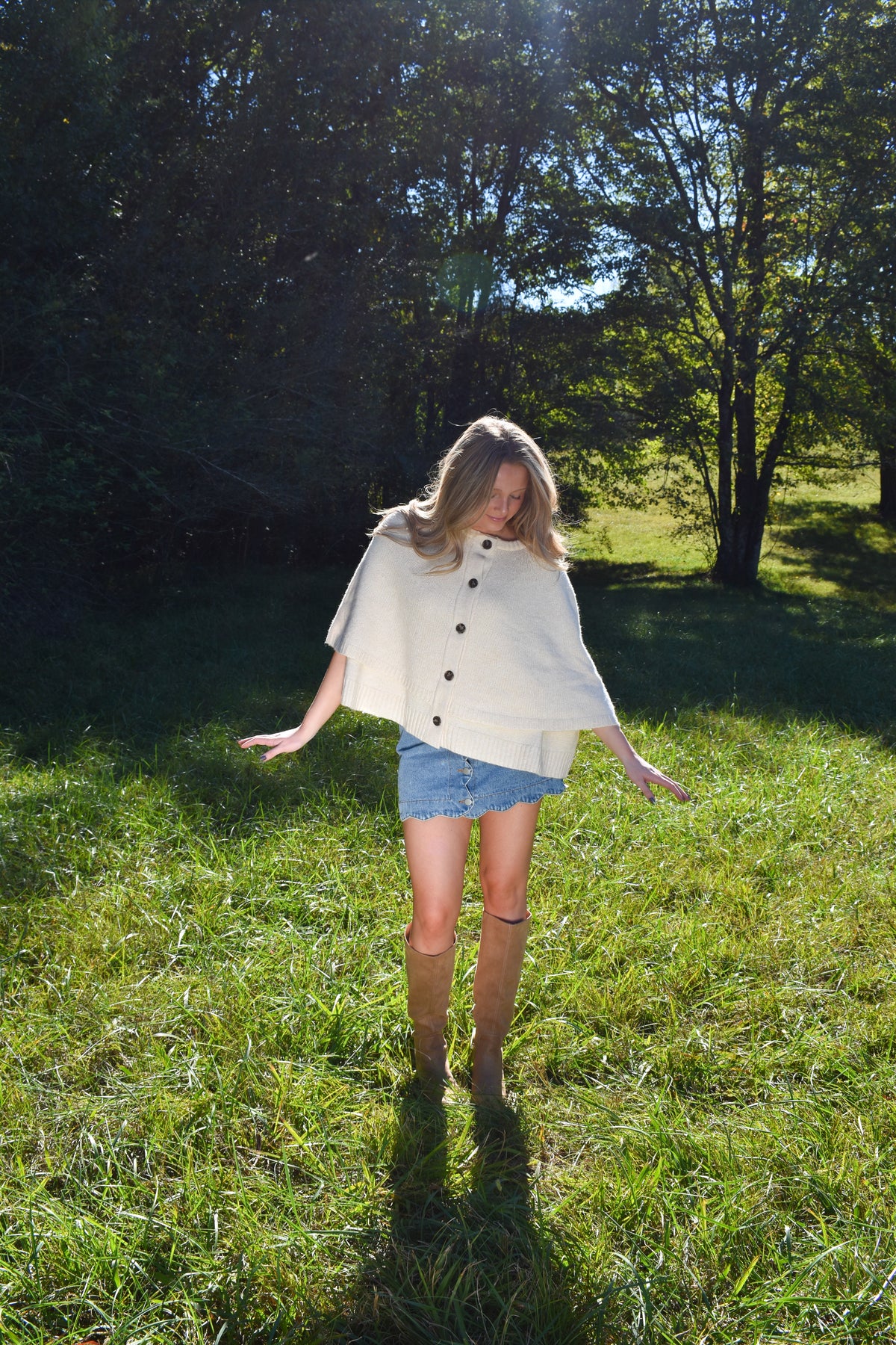 Button Front Tiered Knit Capelet