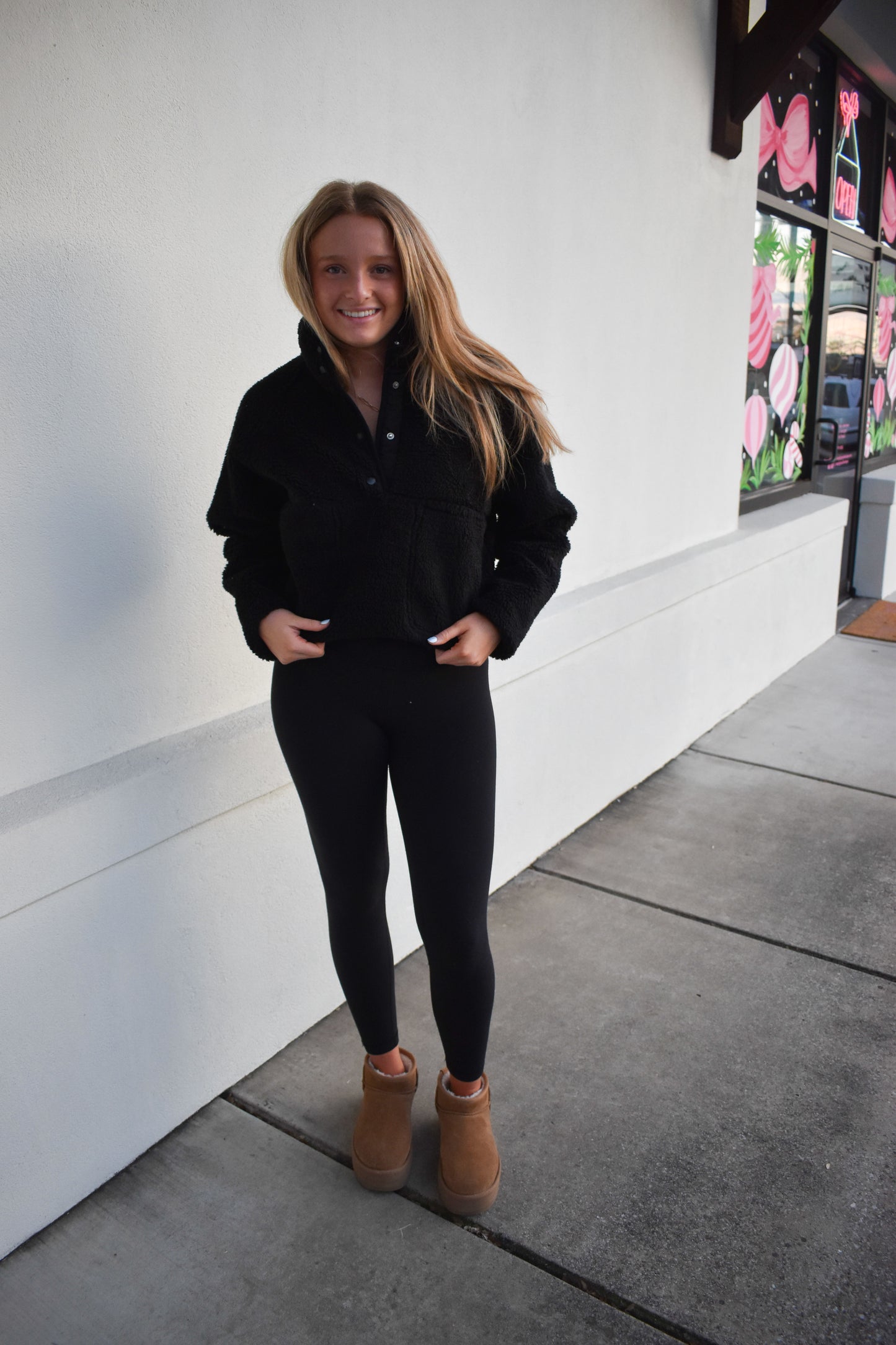 Black Basic Sherpa Pullover