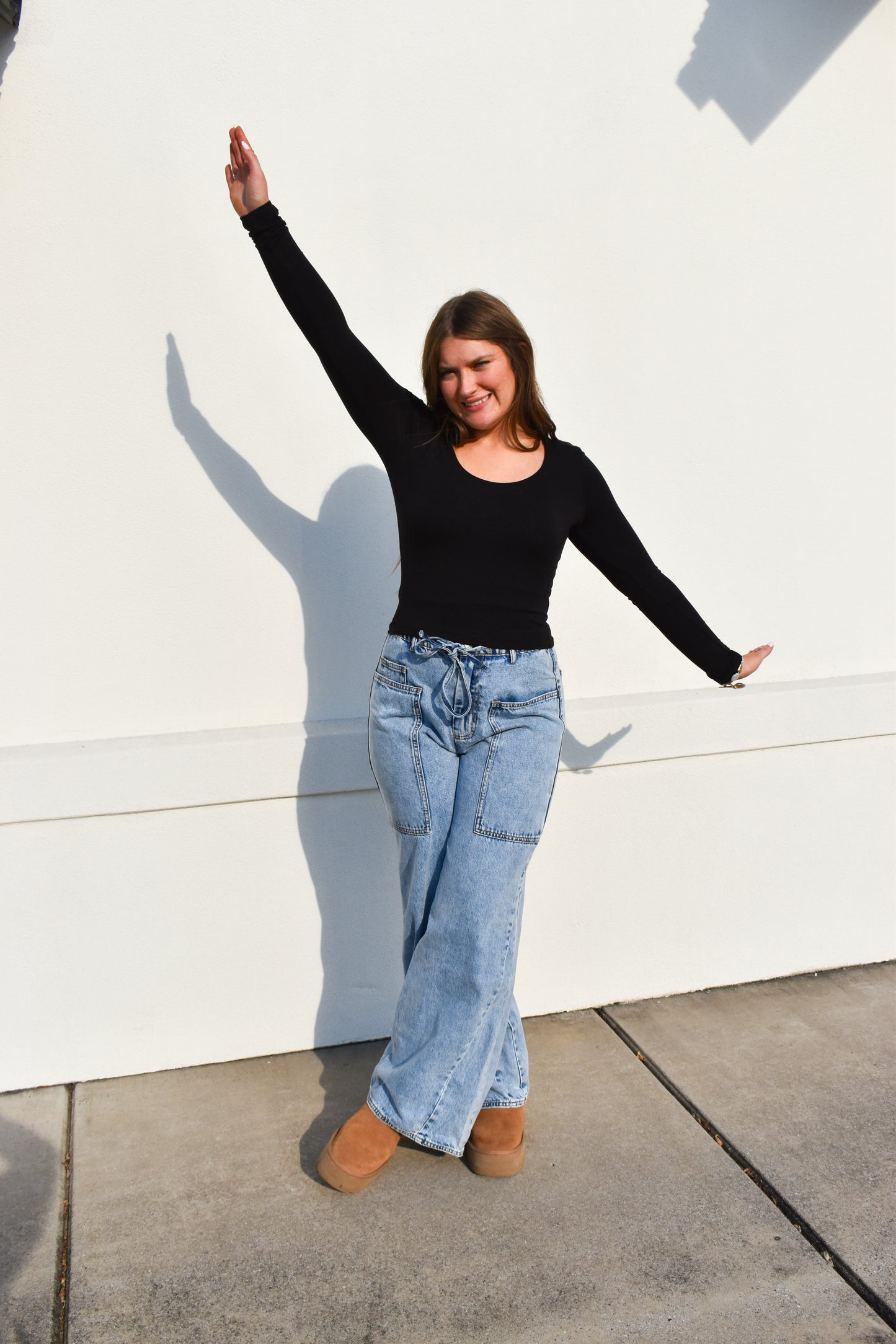 Basic Long Sleeve Scoop Neck: Black