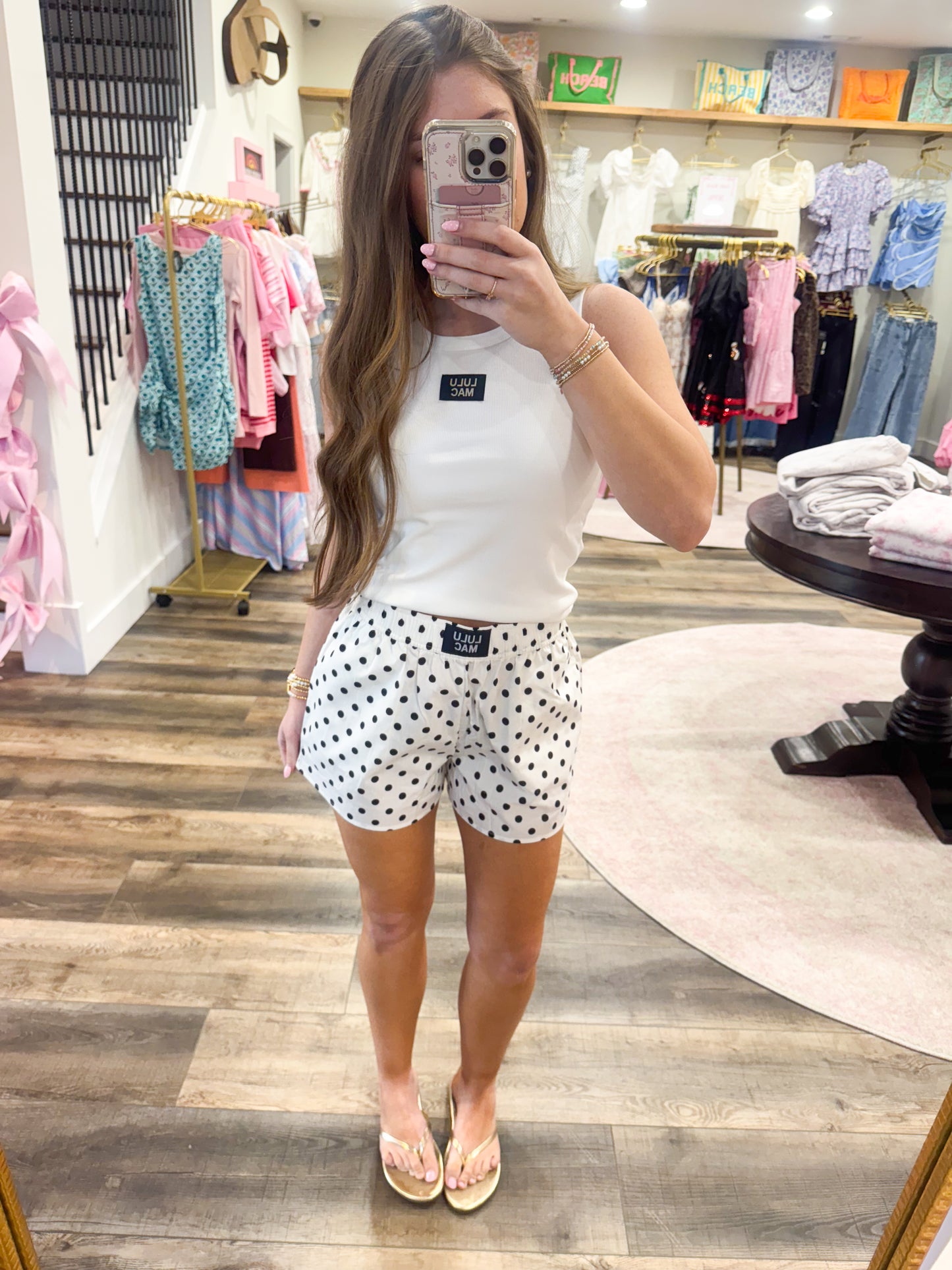 Lulu Mac Shorts: Black and White Polka Dot