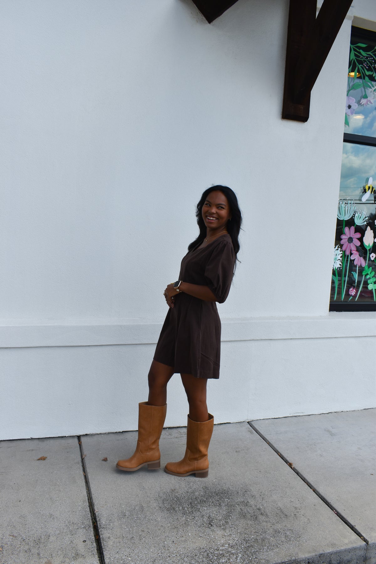 Puff Sleeve V Neck Mini Dress