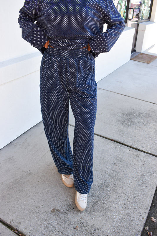 Navy Blue Polka Dot Loungewear Pants