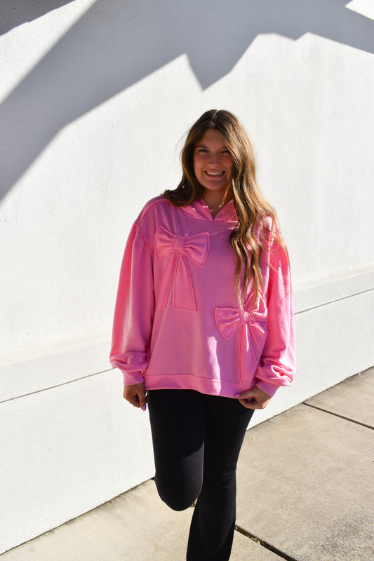 Oversized Hoodie W/ Accented Bows