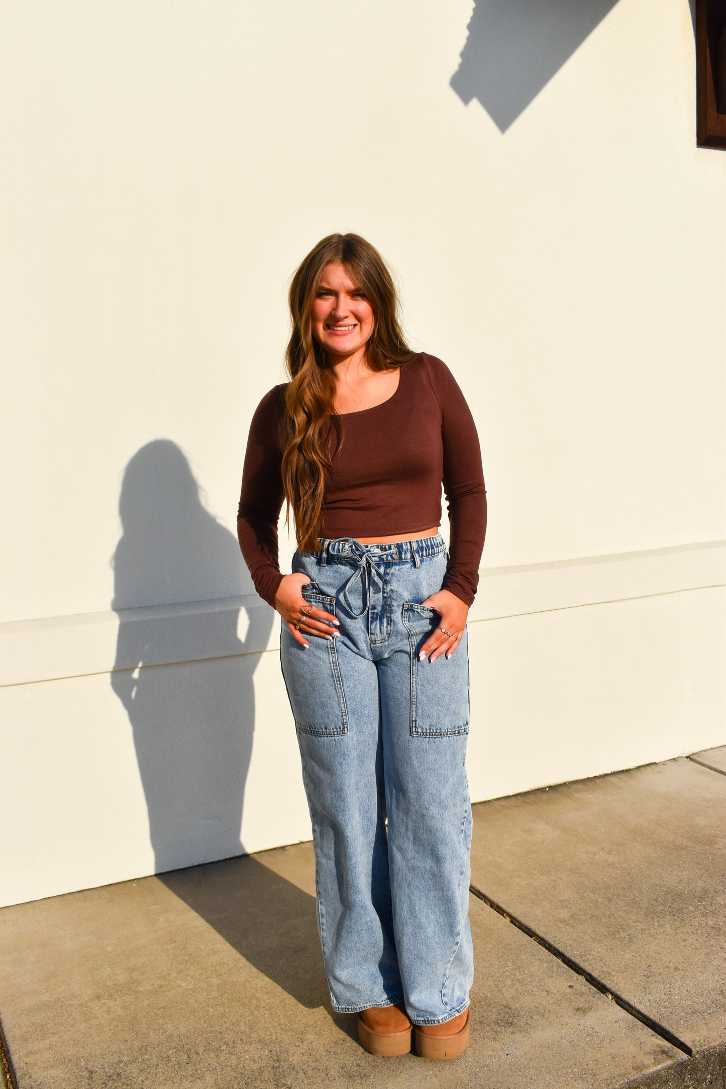 Basic Long Sleeve Scoop Neck: Brown