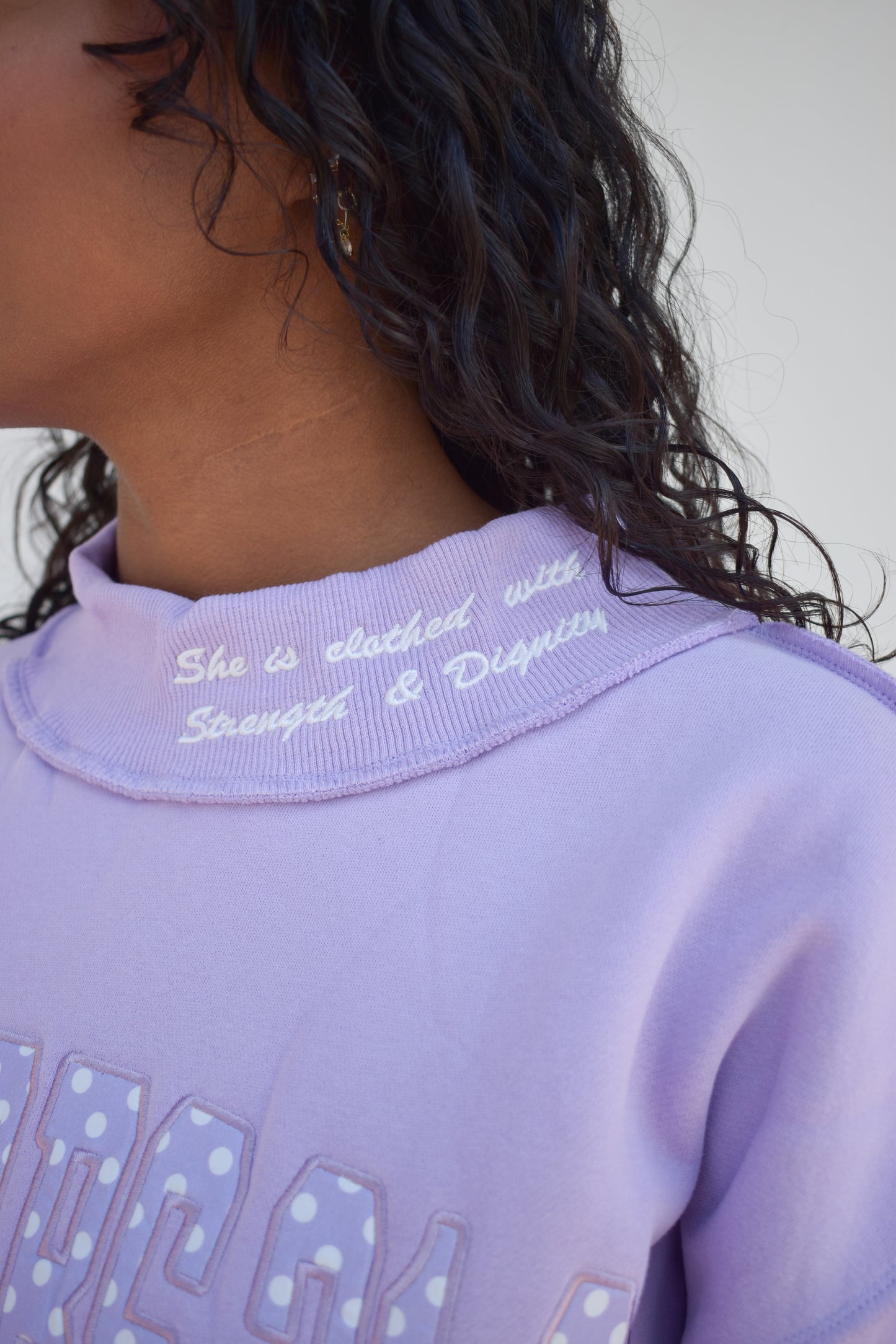 'PROVERBS 31:25' Script Collar Mockneck: Lavender