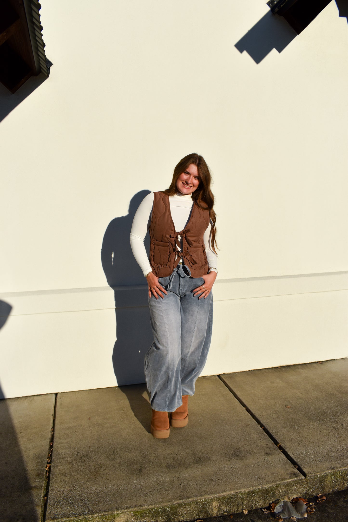 Quilted Bow Vest: Chestnut