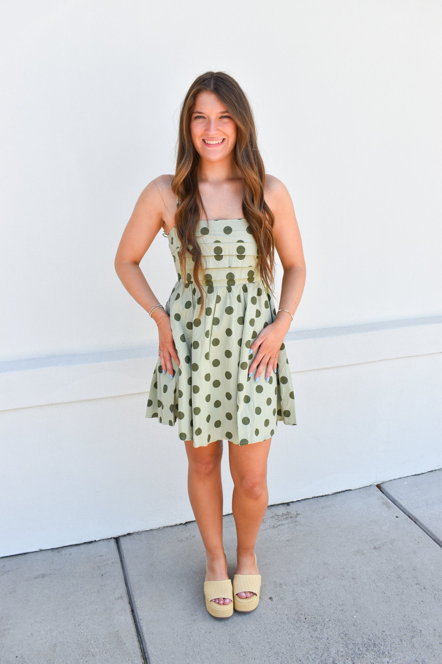 Sage Polka Dot Mini Dress