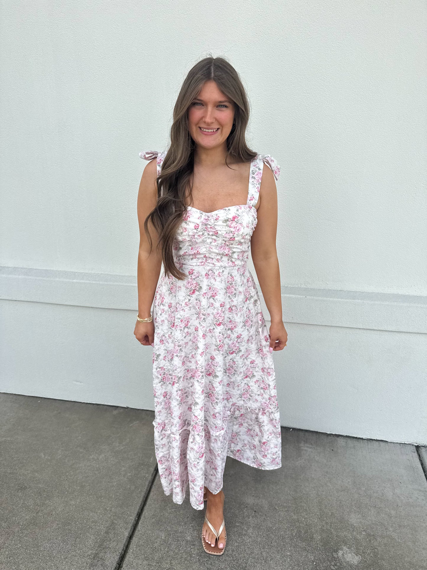 Tiffany Floral Ruched Detail Maxi Dress