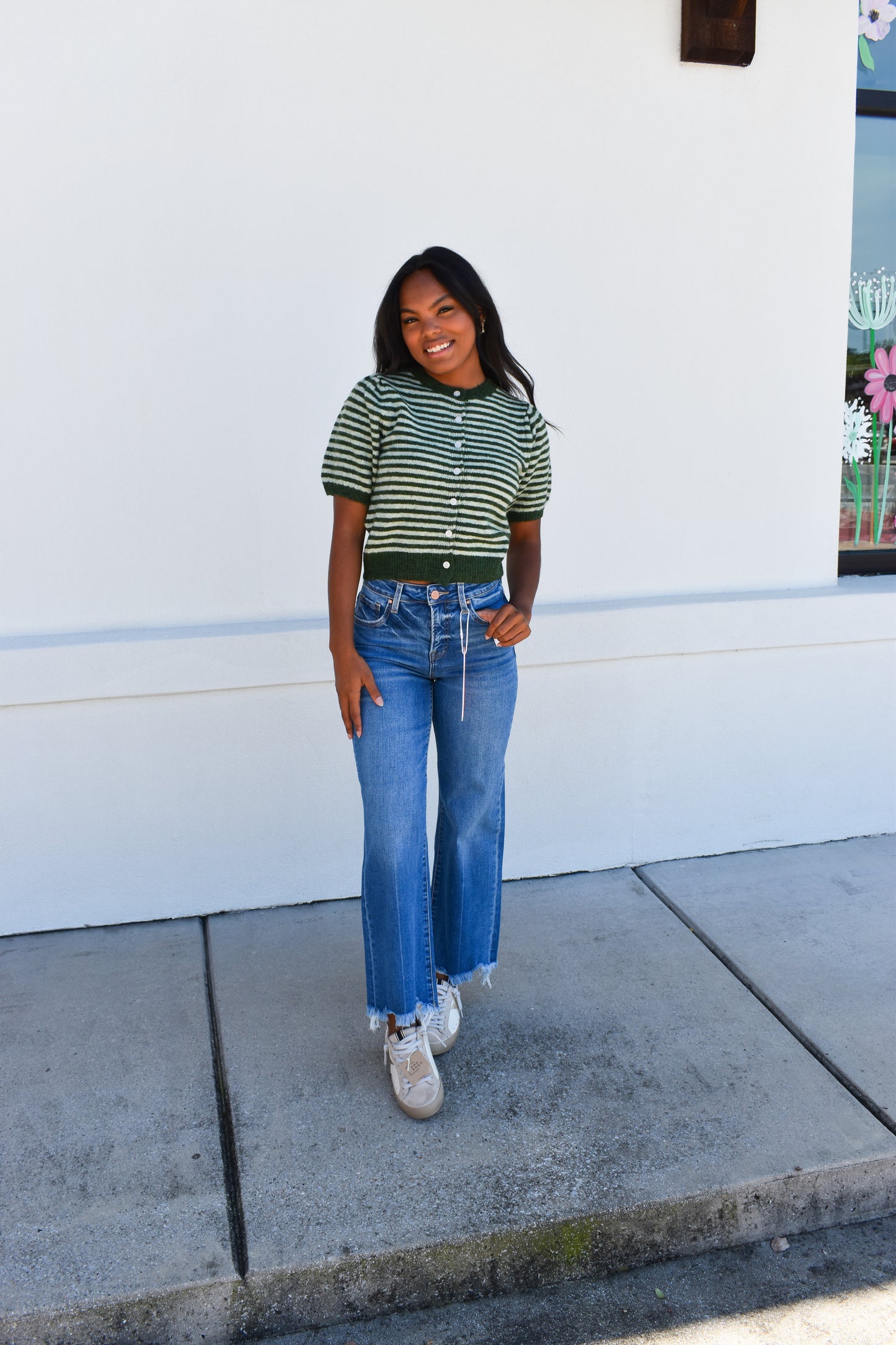 Puff Short Sleeve Stripe Cardi