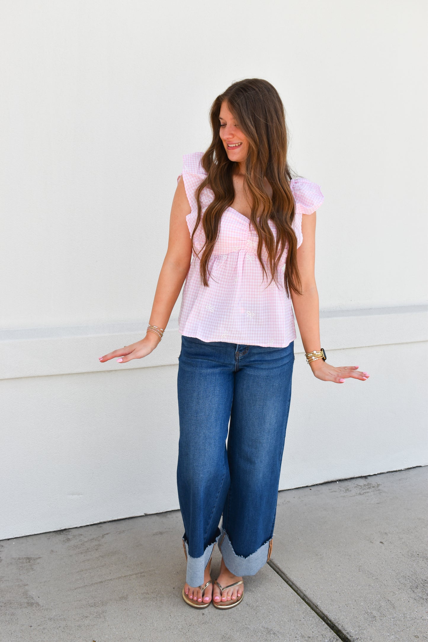 Risen High-Rise Wide-Cuffed Jeans: Dark Wash