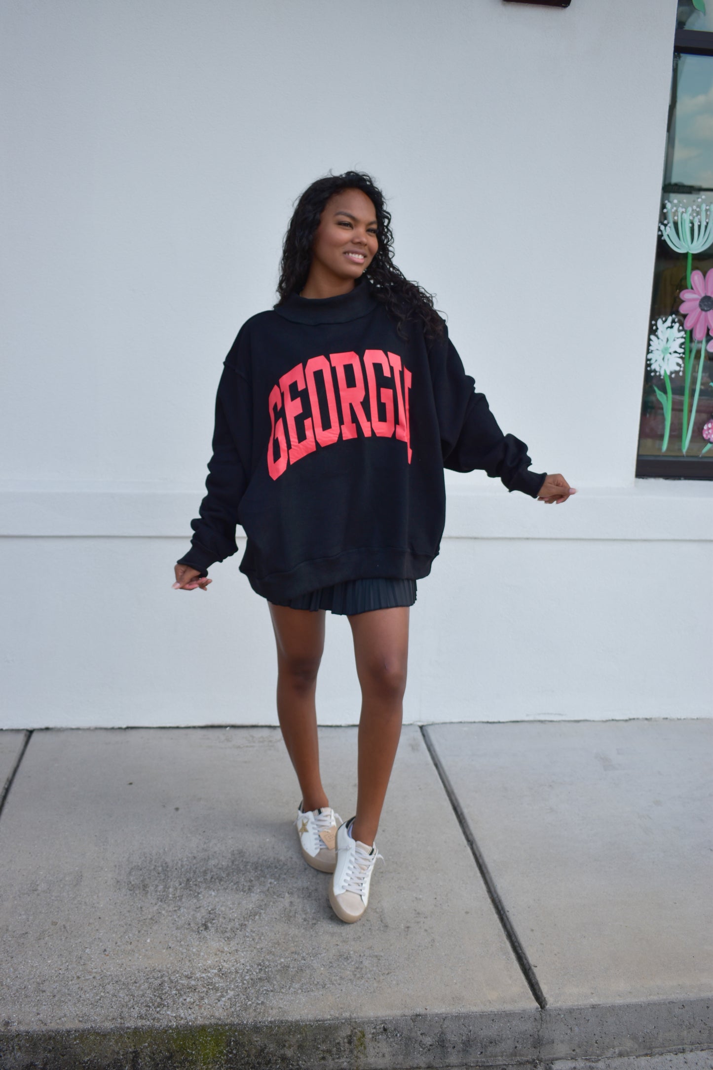 'GEORGIA&GA' Reversible Mockneck Sweatshirt: Black