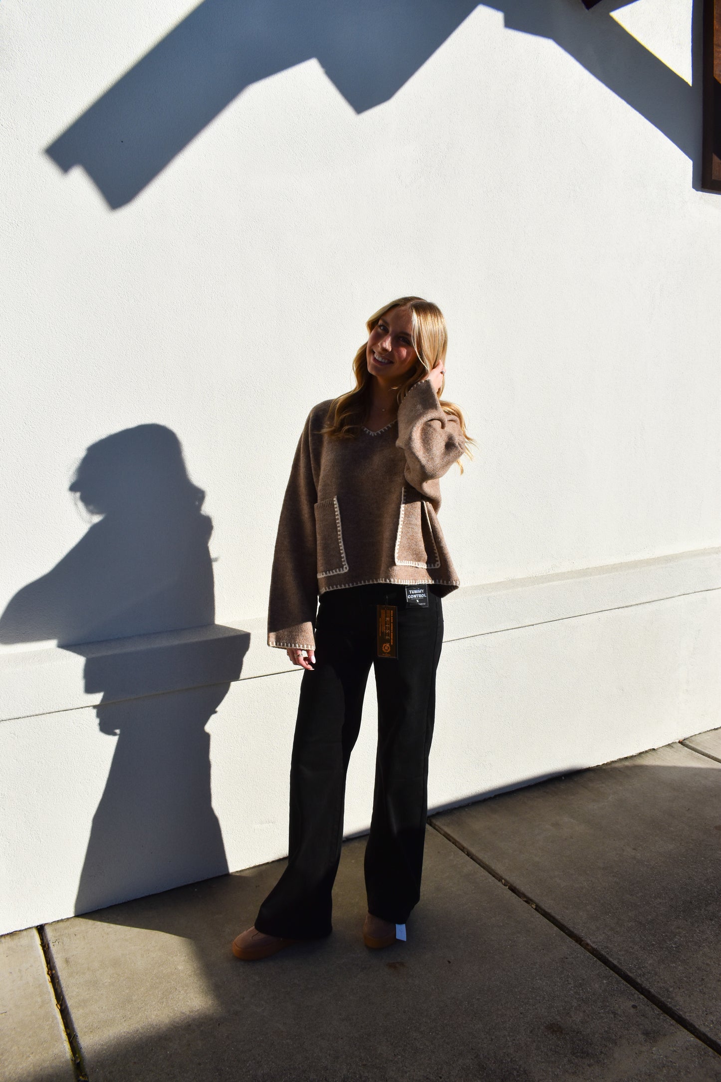 Stitch Detail V Neck Sweater