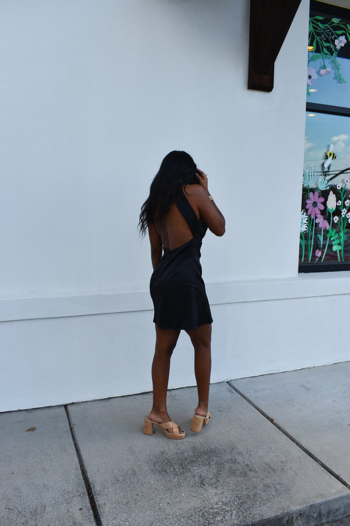 Solid Open Back Halter Mini Dress