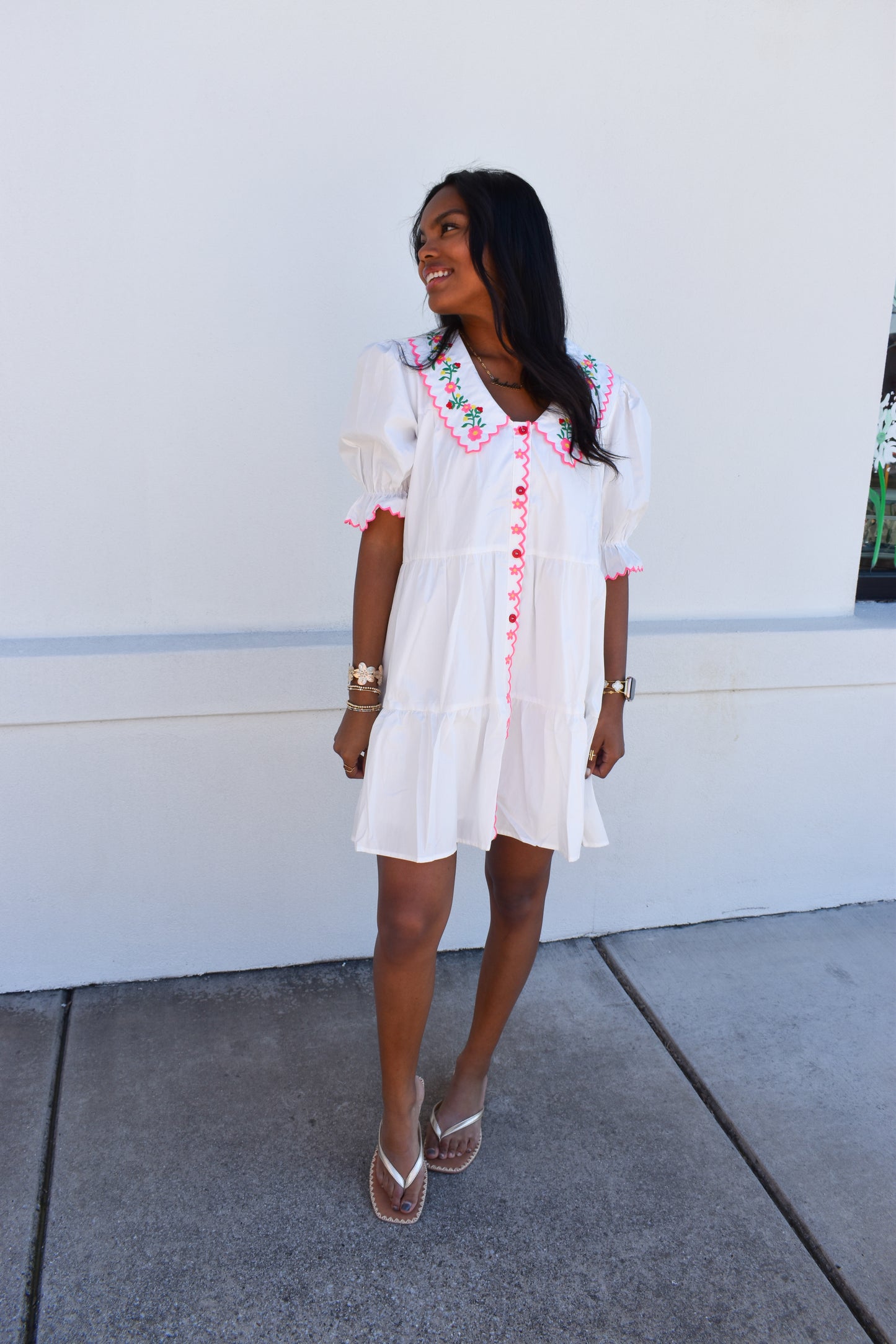 Floral Embroidered Scallop Dress