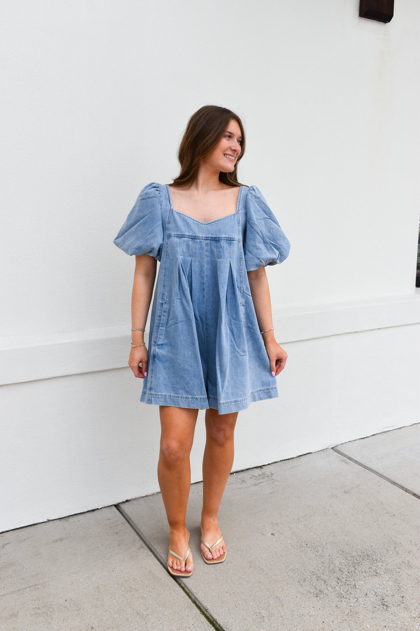 Stitch Detail Denim Bubble Romper