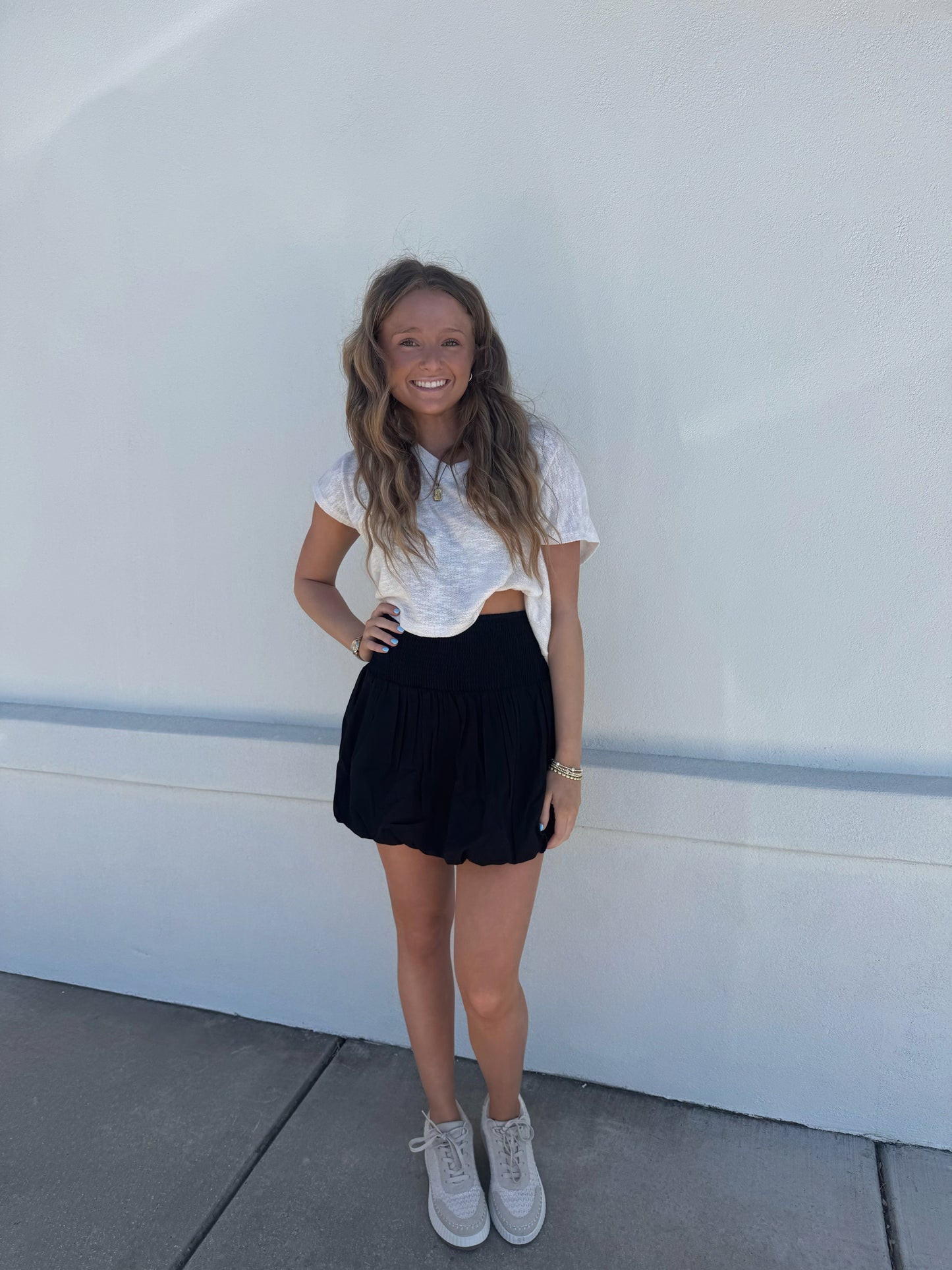 Smocked Waistband Bubble Mini Skirt
