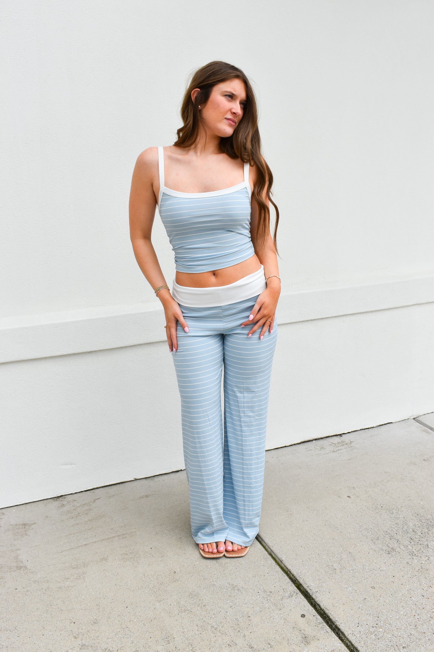 Striped Tank with Fold Over Pant Set