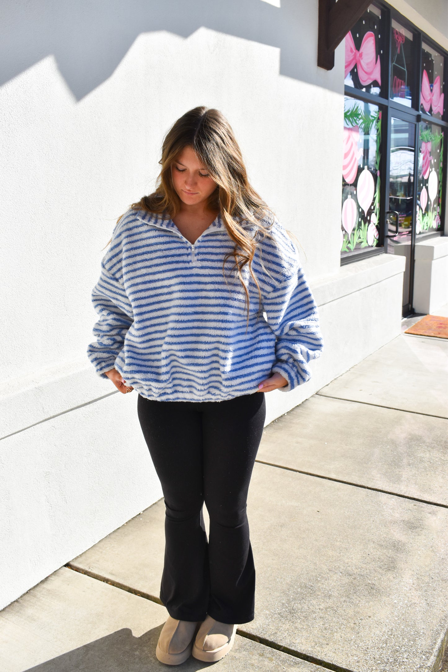 Liz Stripe Quarter Zip Fleece