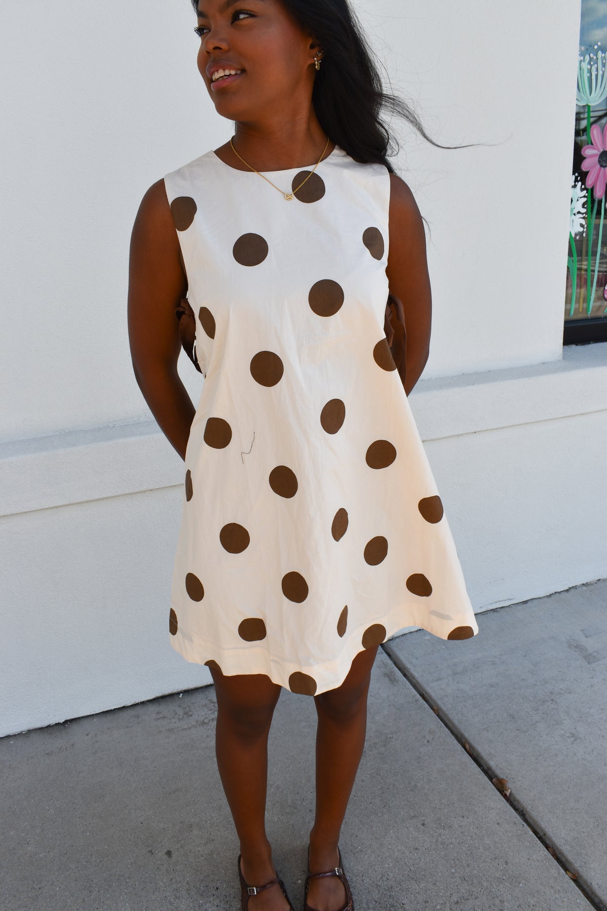 Polka Dot Sleeveless Mini Dress W/ Bow Detail