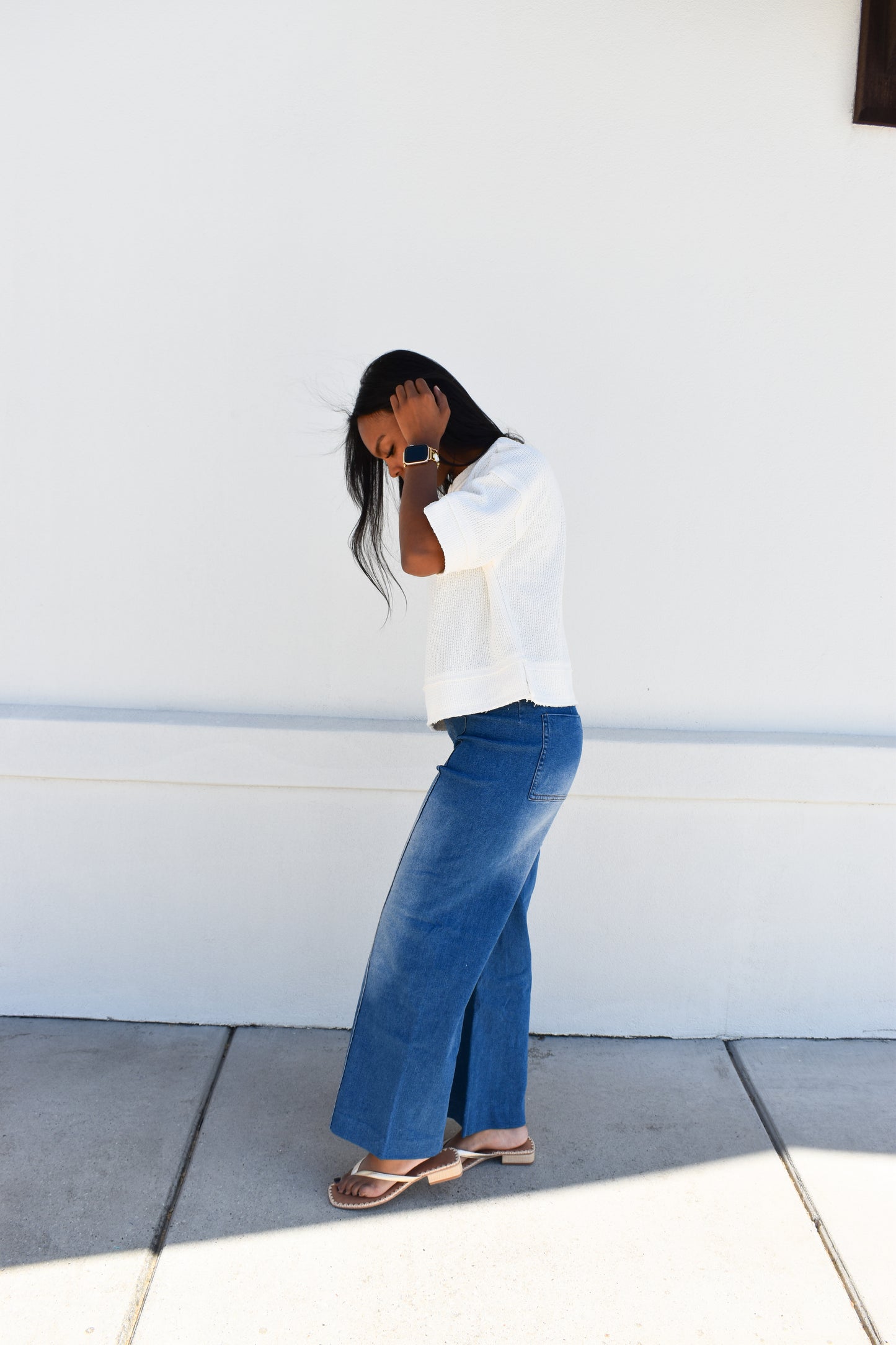 Stretchy Pintuck Denim Pants